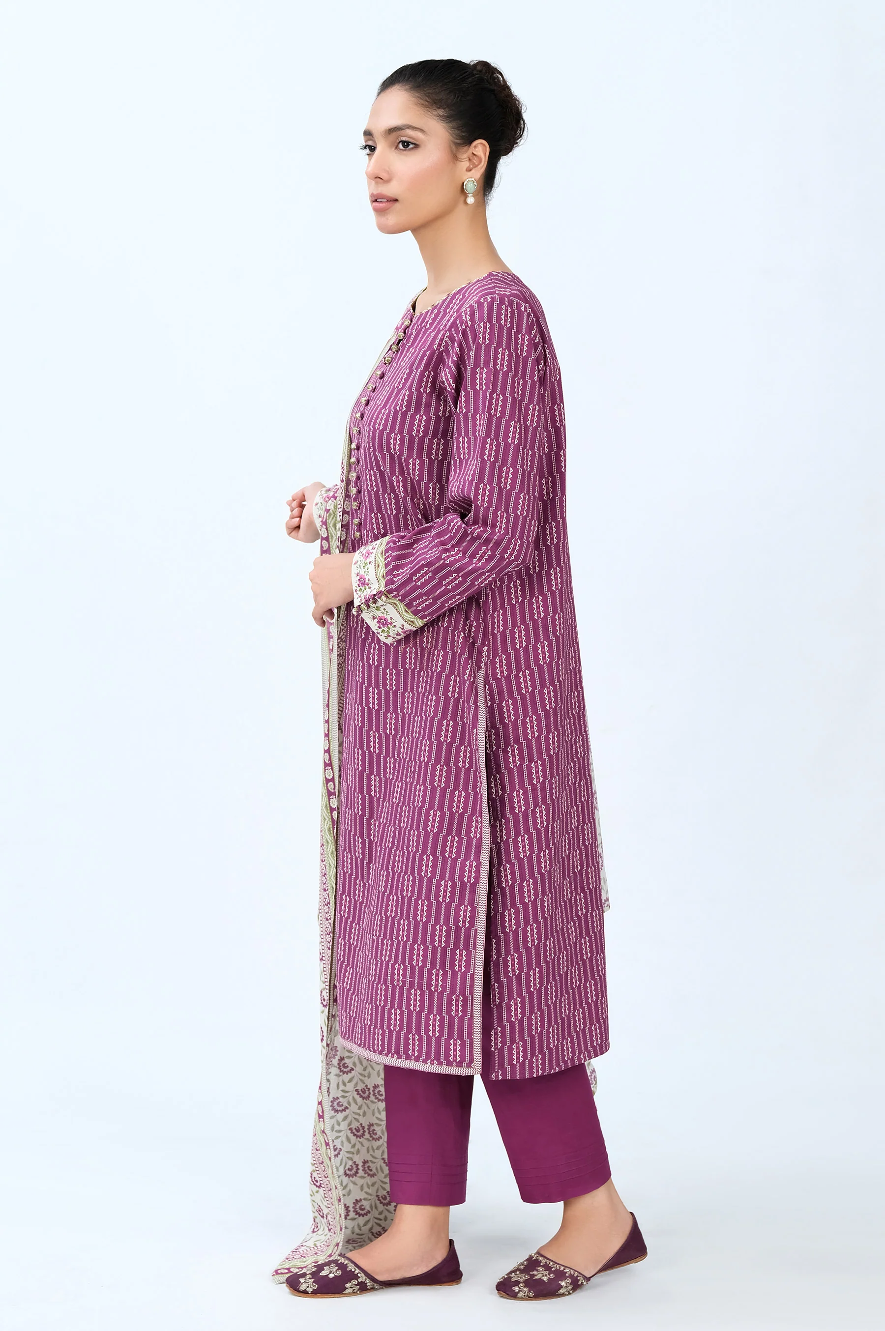 Stitched 3 Piece Printed Cambric Suit - Image 2