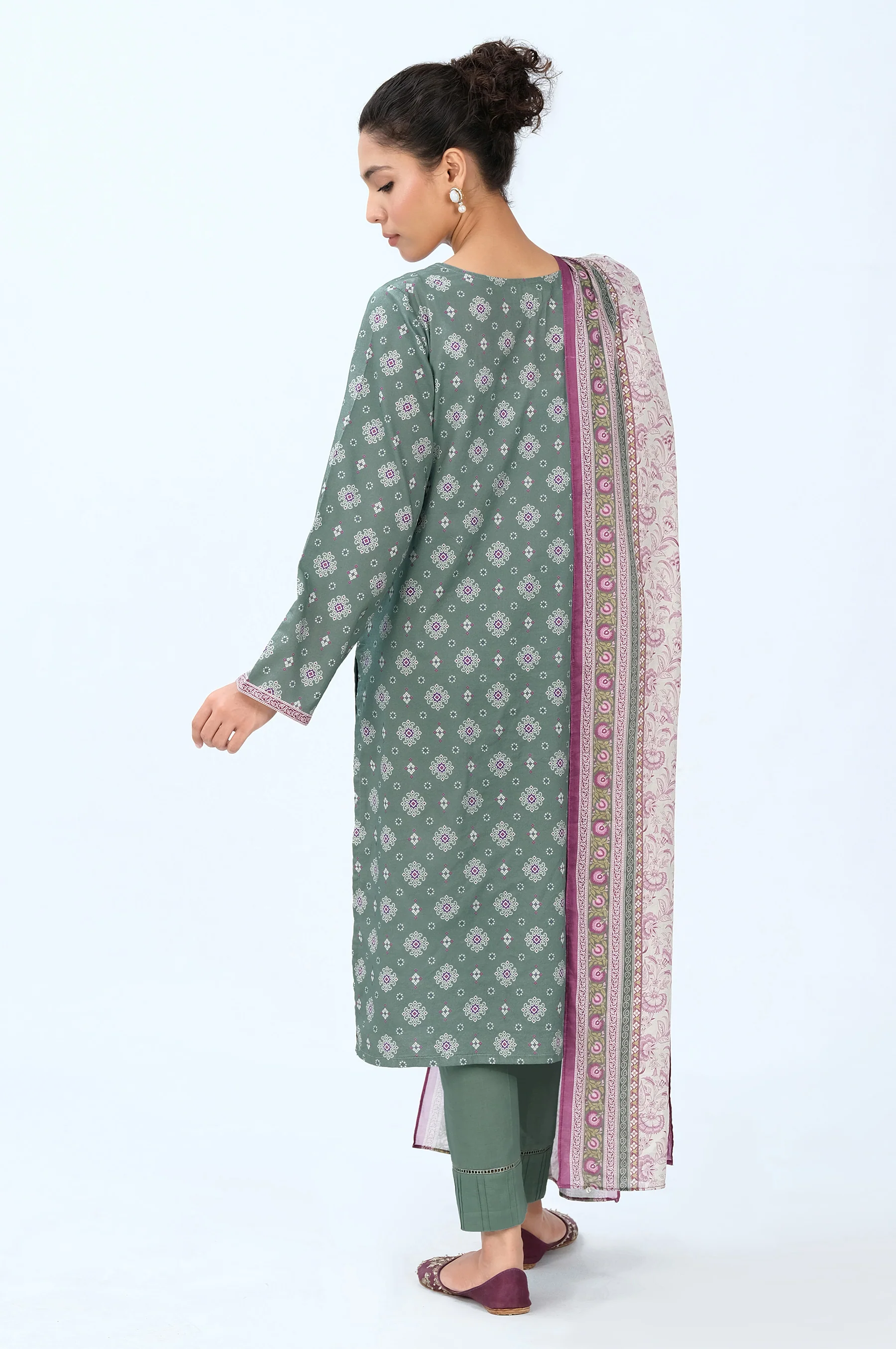 Stitched 3 Piece Printed Cambric Suit - Image 4