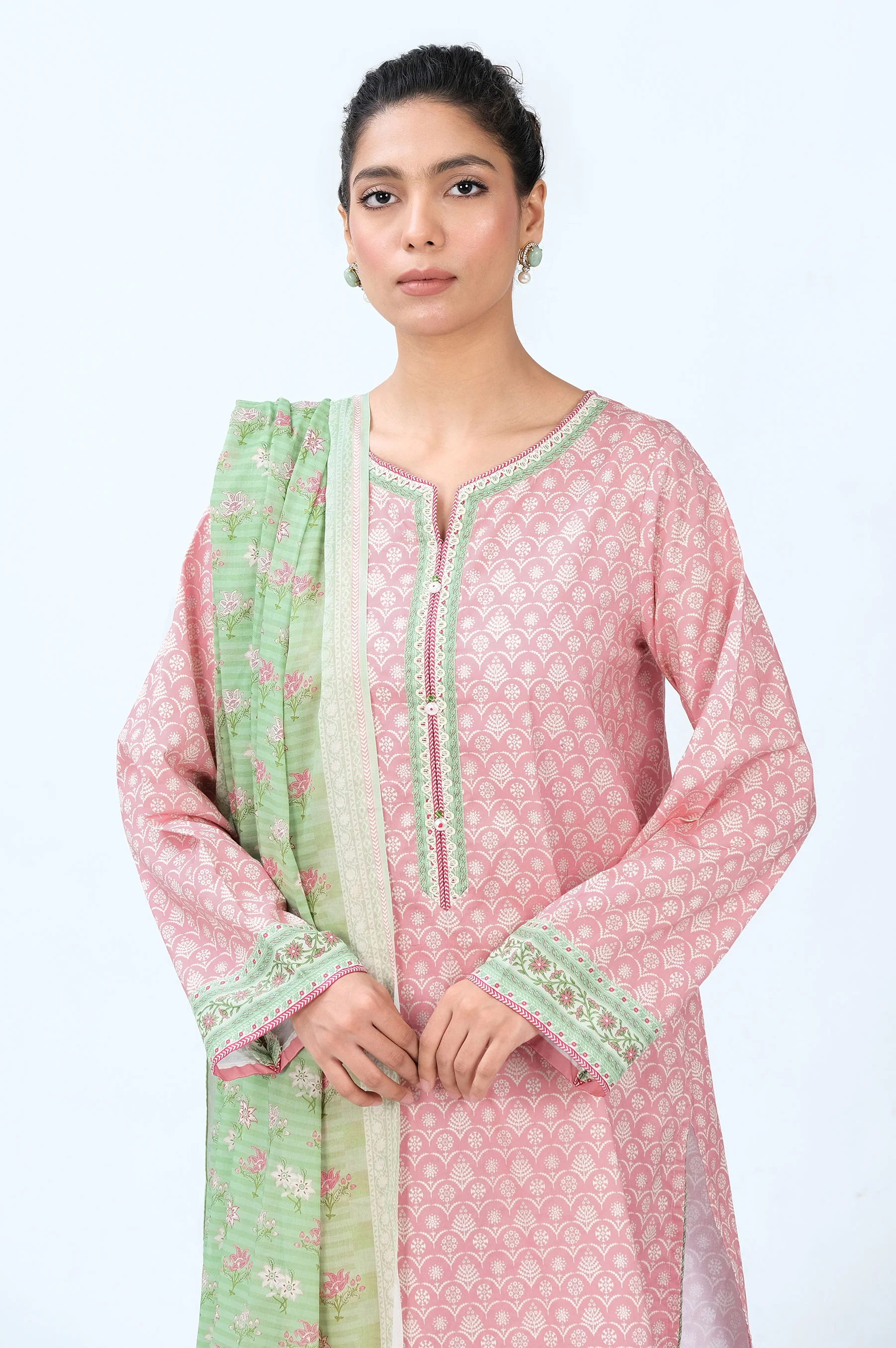 Stitched 3 Piece Printed Cambric Suit - Image 4