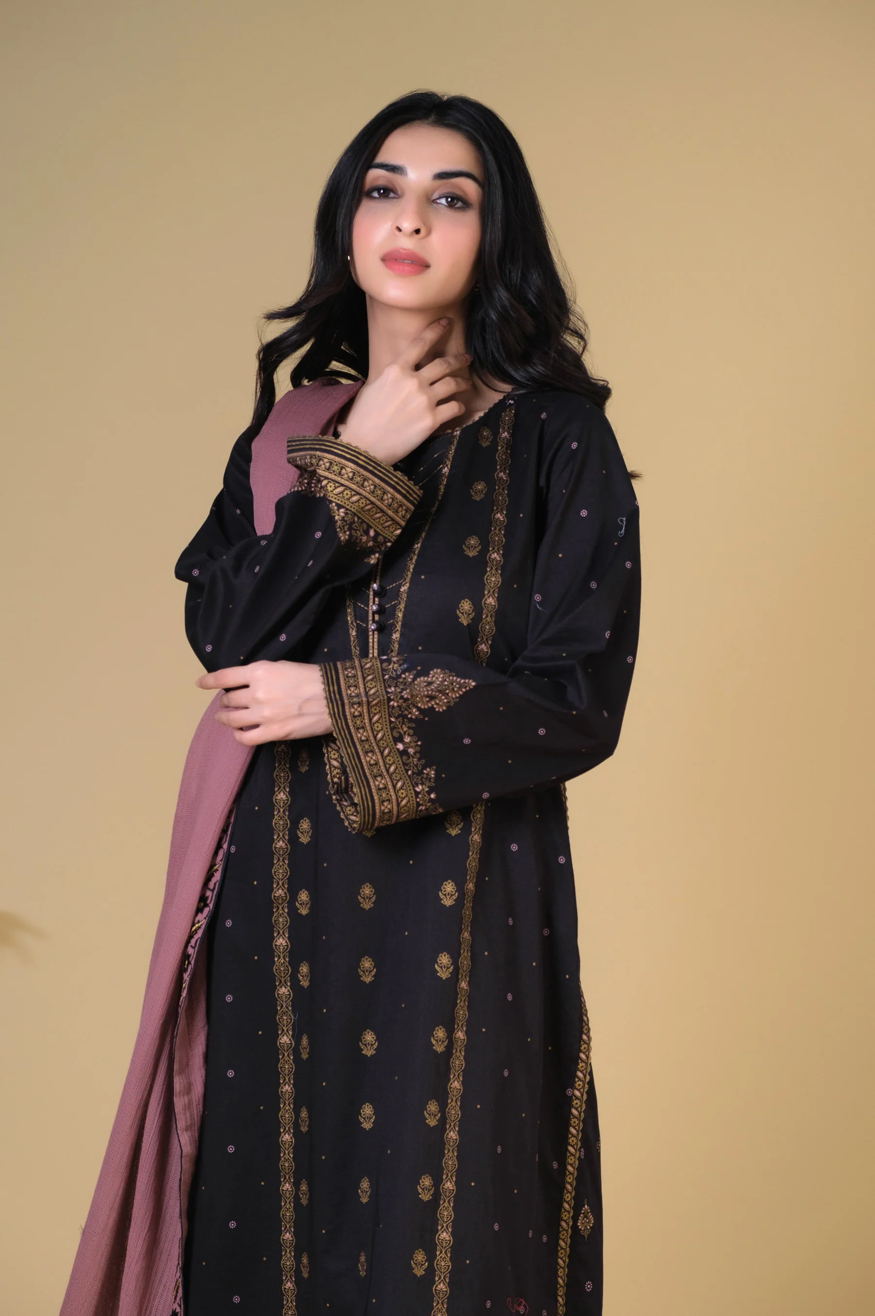 Stitched 3 Piece Paste Printed Suit - Image 2