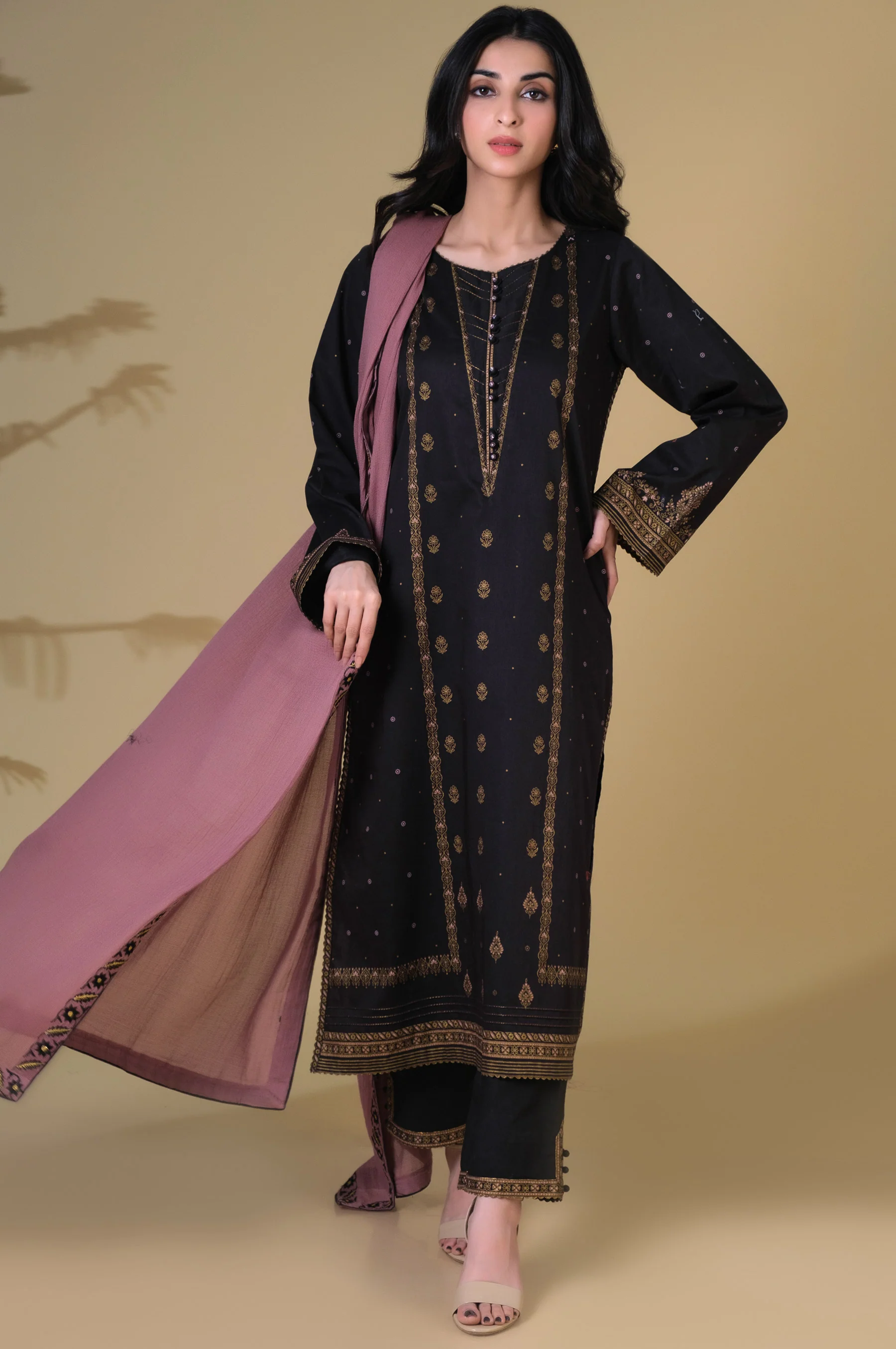 Stitched 3 Piece Paste Printed Suit - Image 5