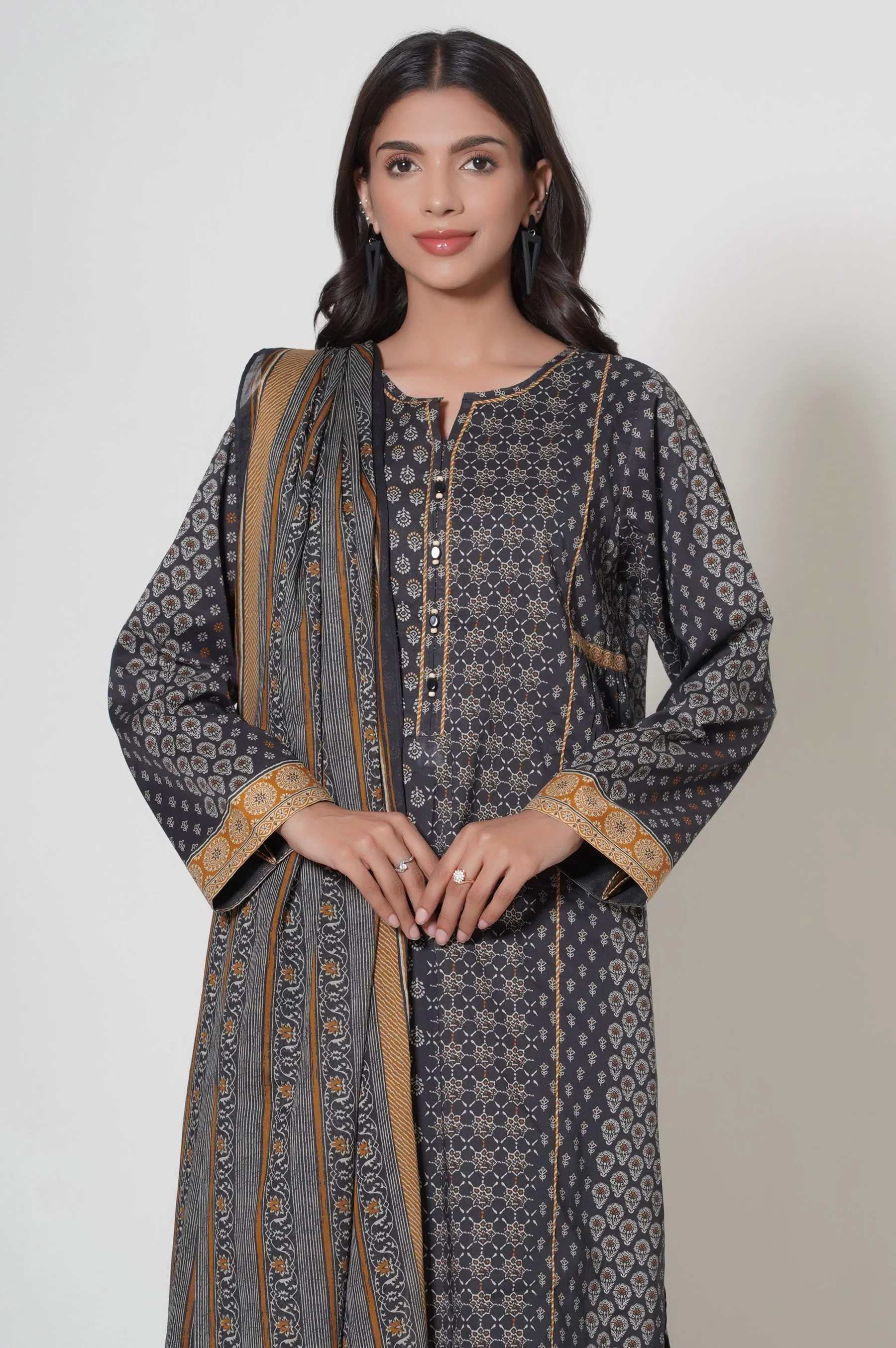 Stitched 3 Piece Printed Cambric Suit - Image 2