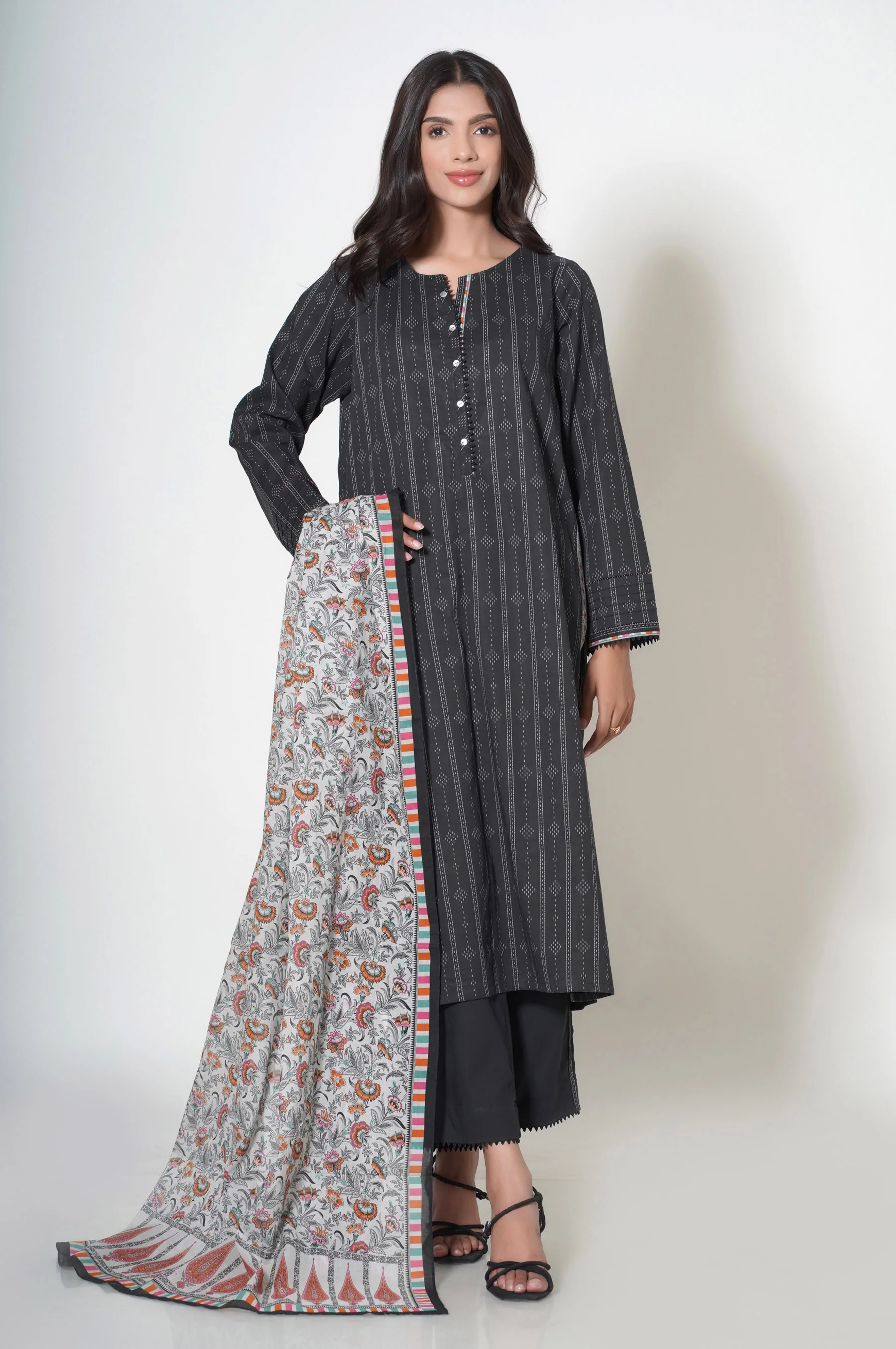 Stitched 3 Piece Printed Cambric Suit