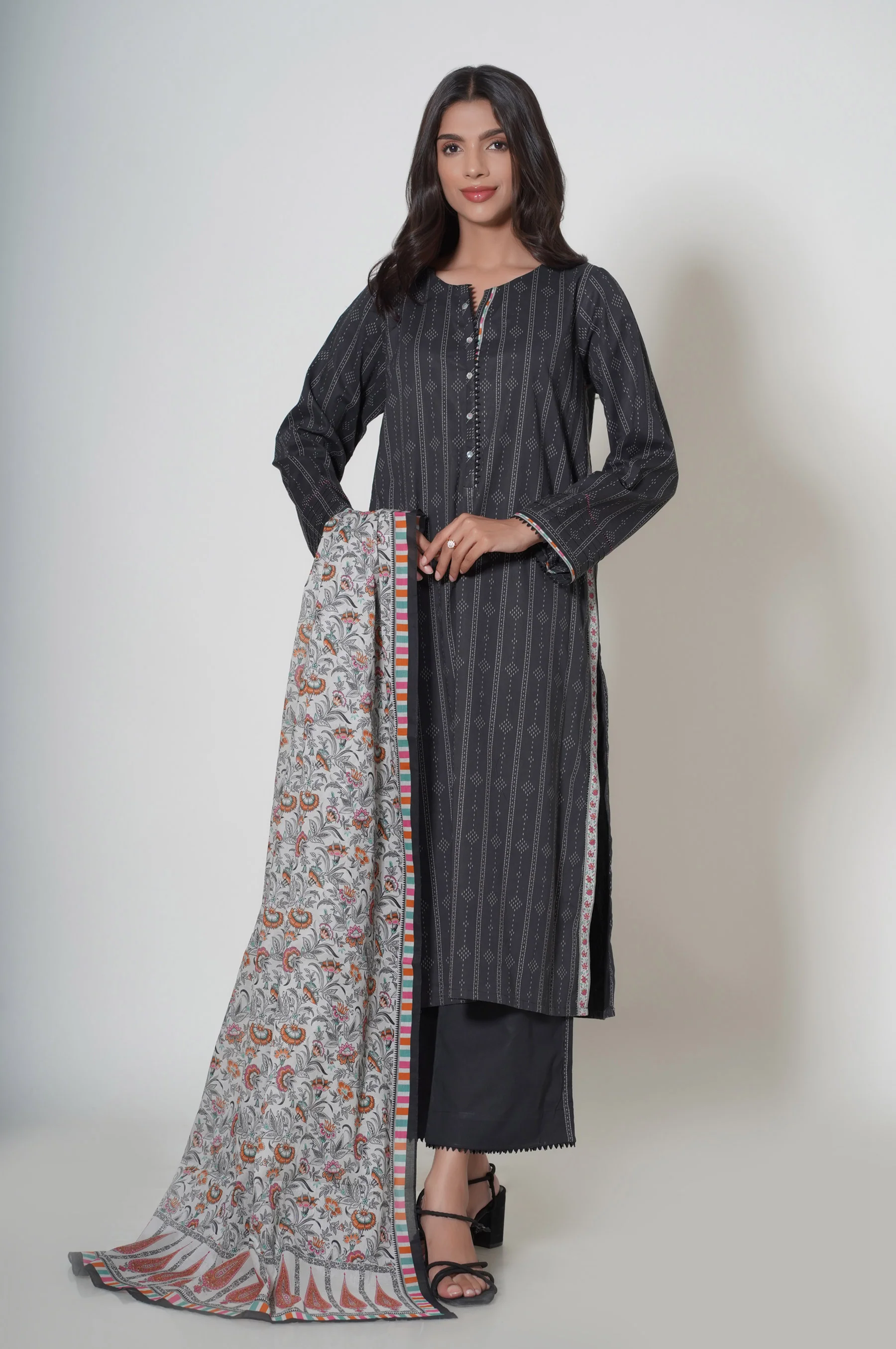 Stitched 3 Piece Printed Cambric Suit - Image 2