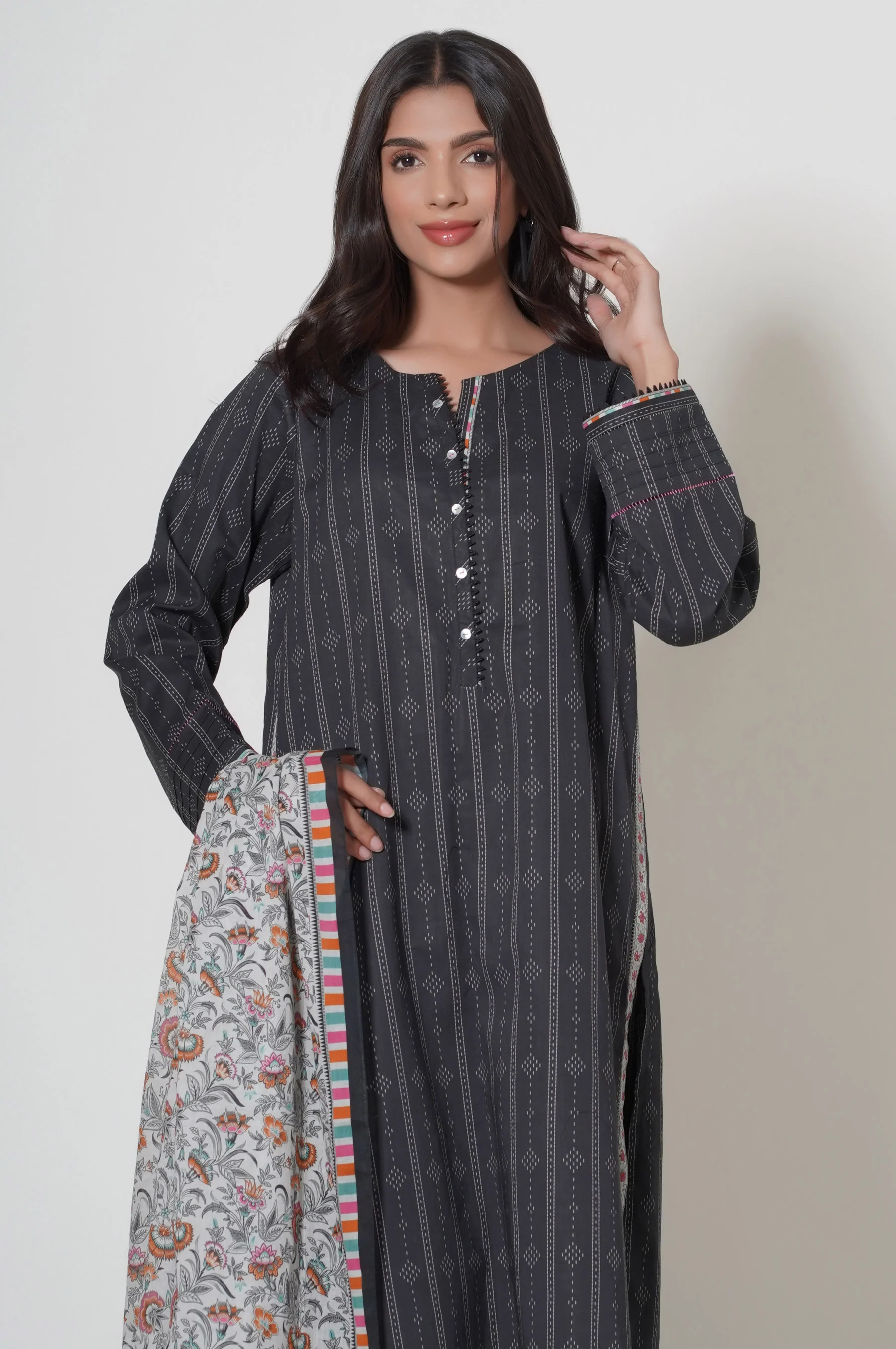 Stitched 3 Piece Printed Cambric Suit - Image 3