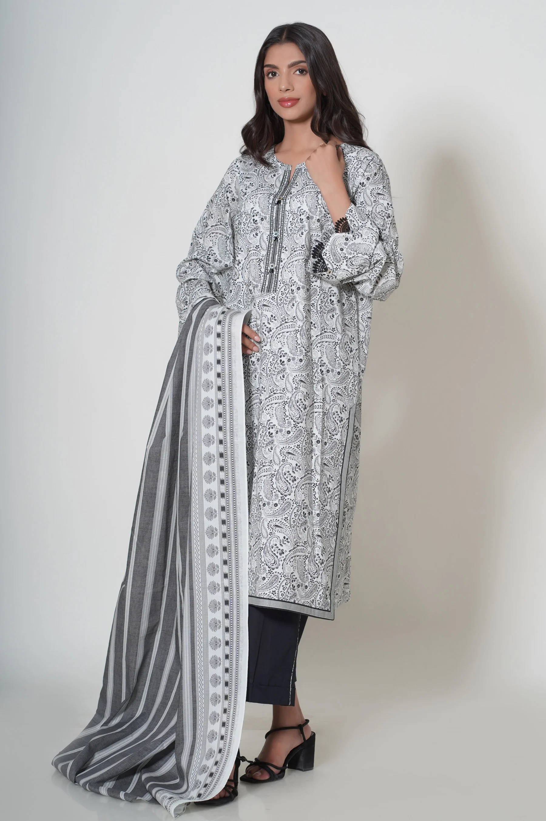 Stitched 3 Piece Printed Cambric Suit - Image 2