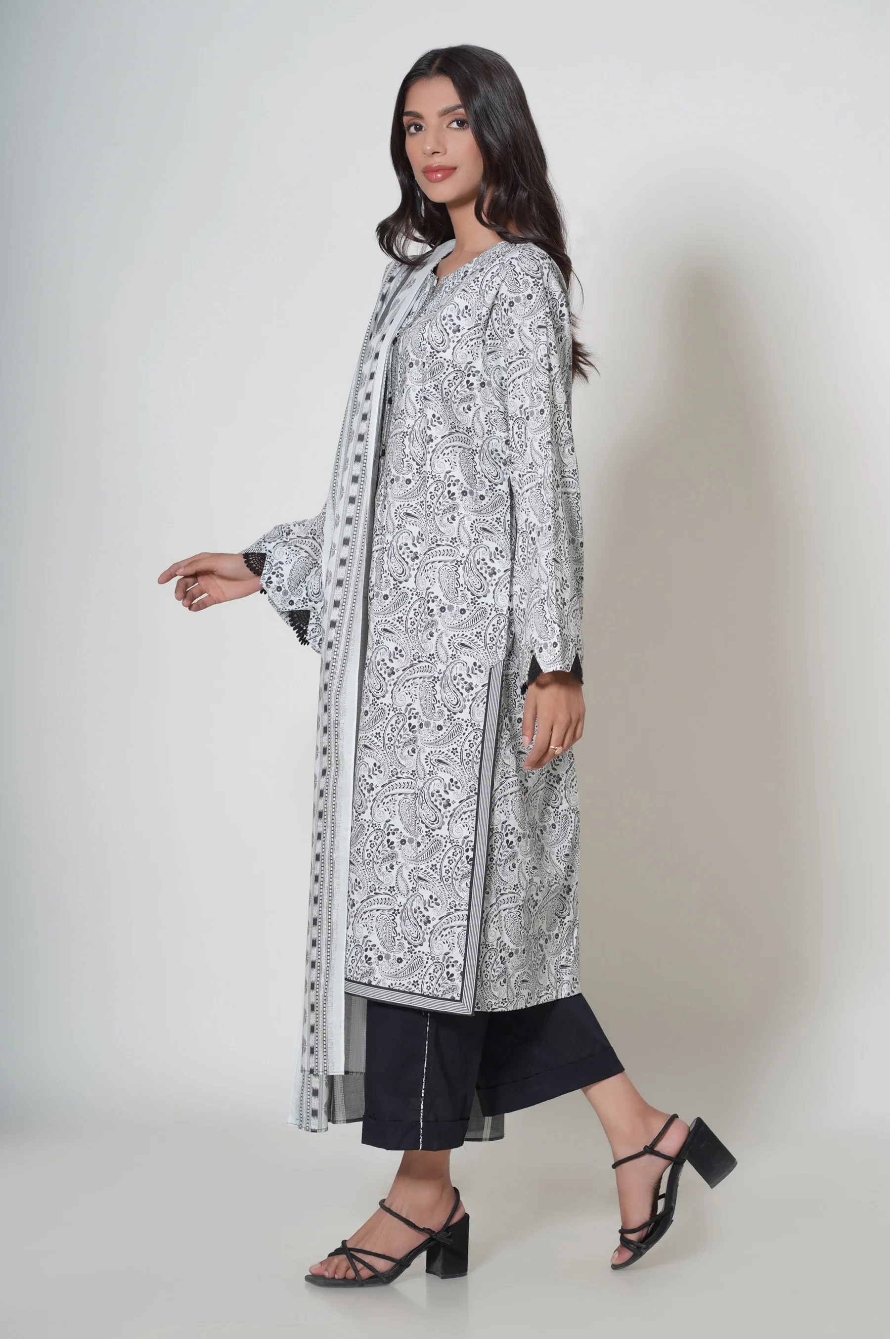 Stitched 3 Piece Printed Cambric Suit - Image 3