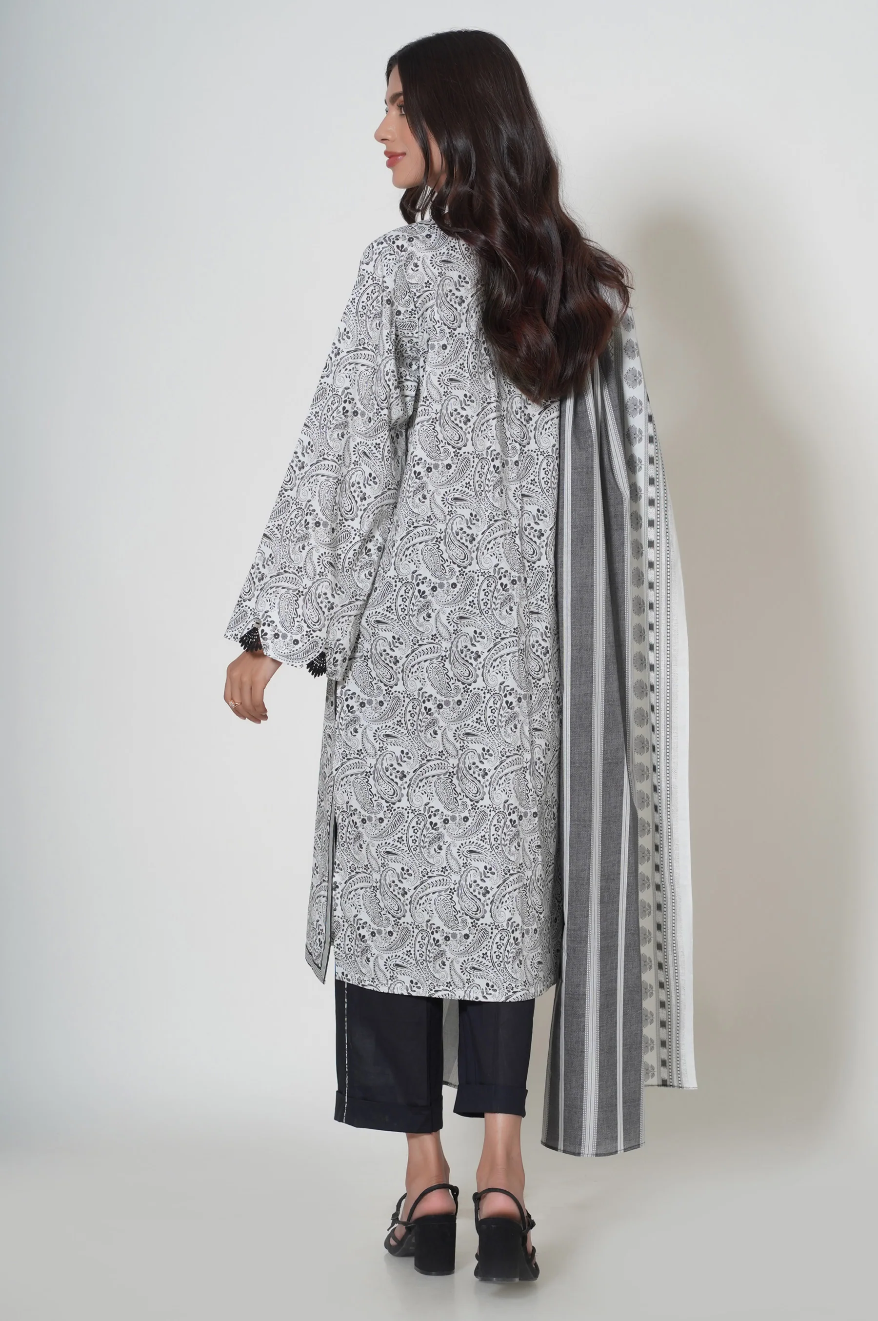 Stitched 3 Piece Printed Cambric Suit - Image 4