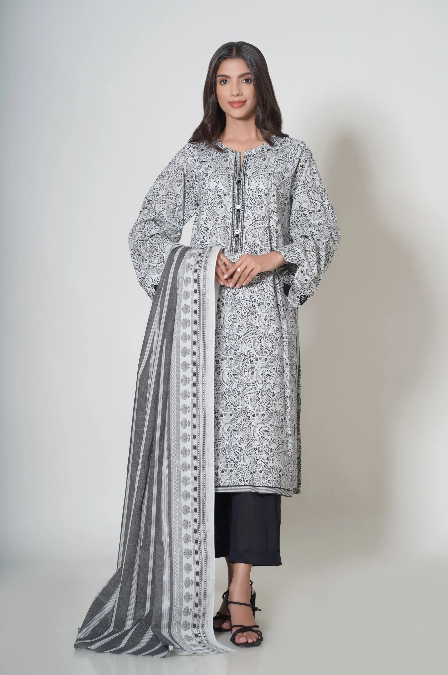 Stitched 3 Piece Printed Cambric Suit - Image 5