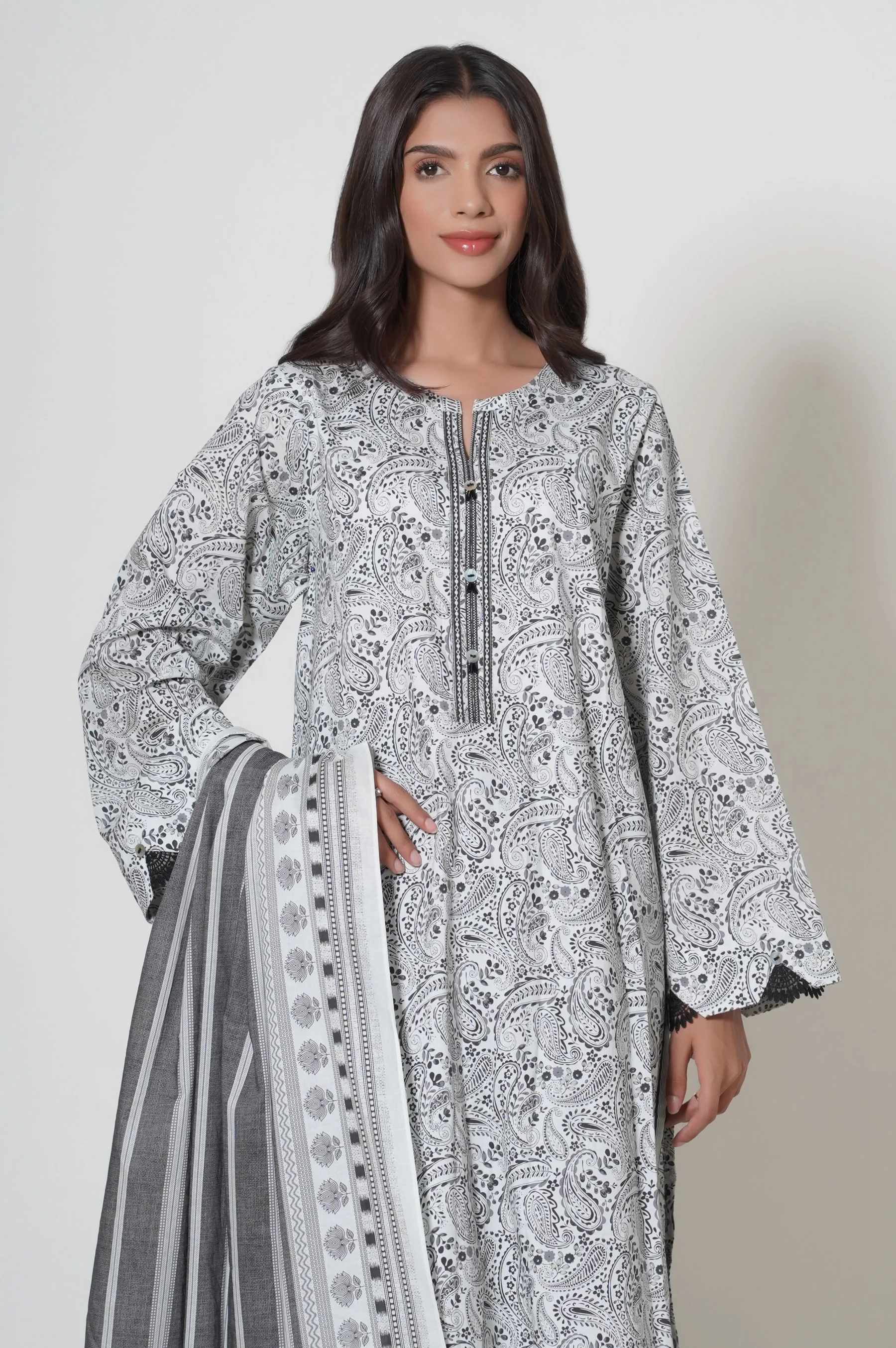 Stitched 3 Piece Printed Cambric Suit - Image 6