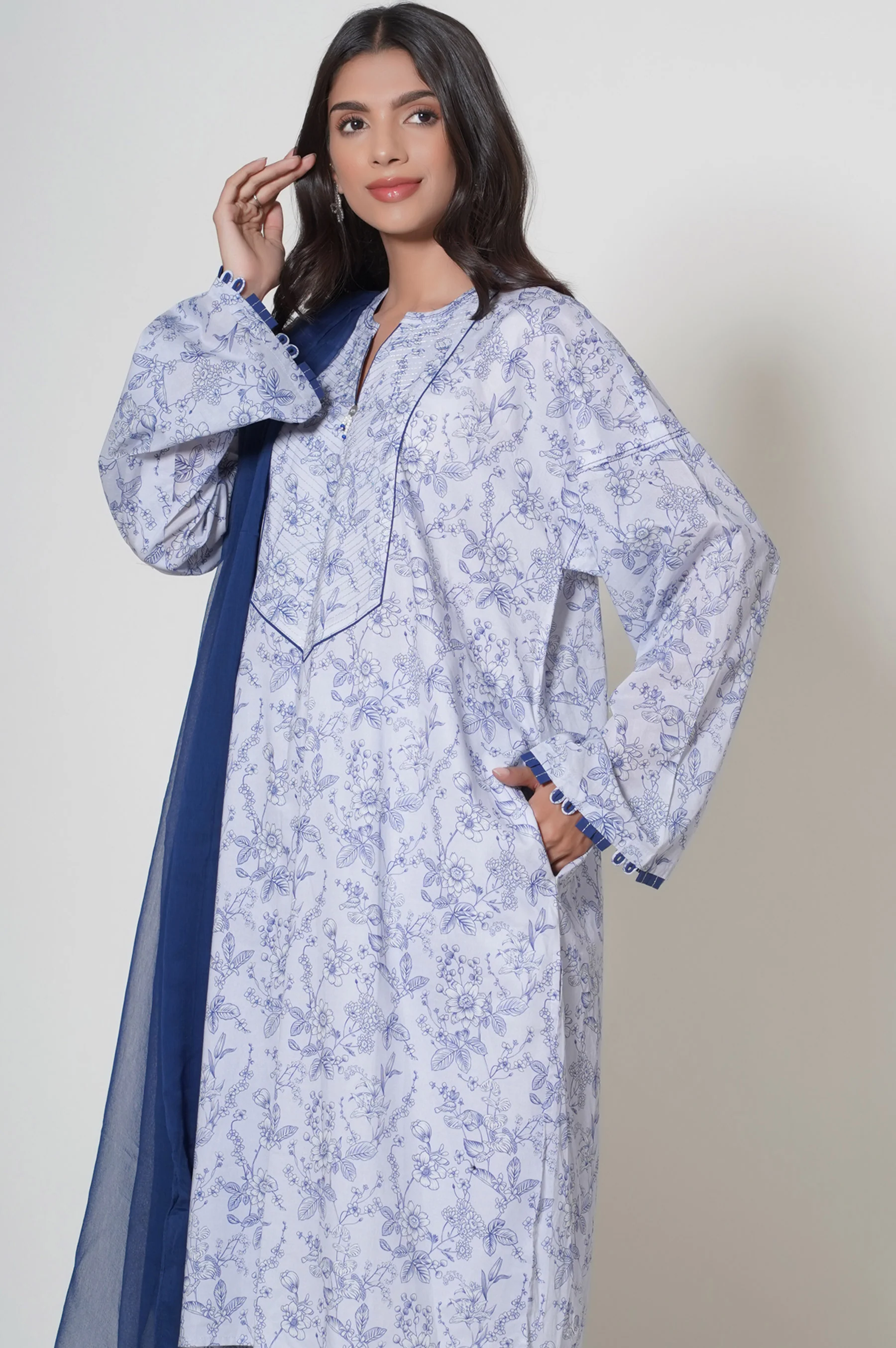 Stitched 3 Piece Printed Cambric Suit - Image 4