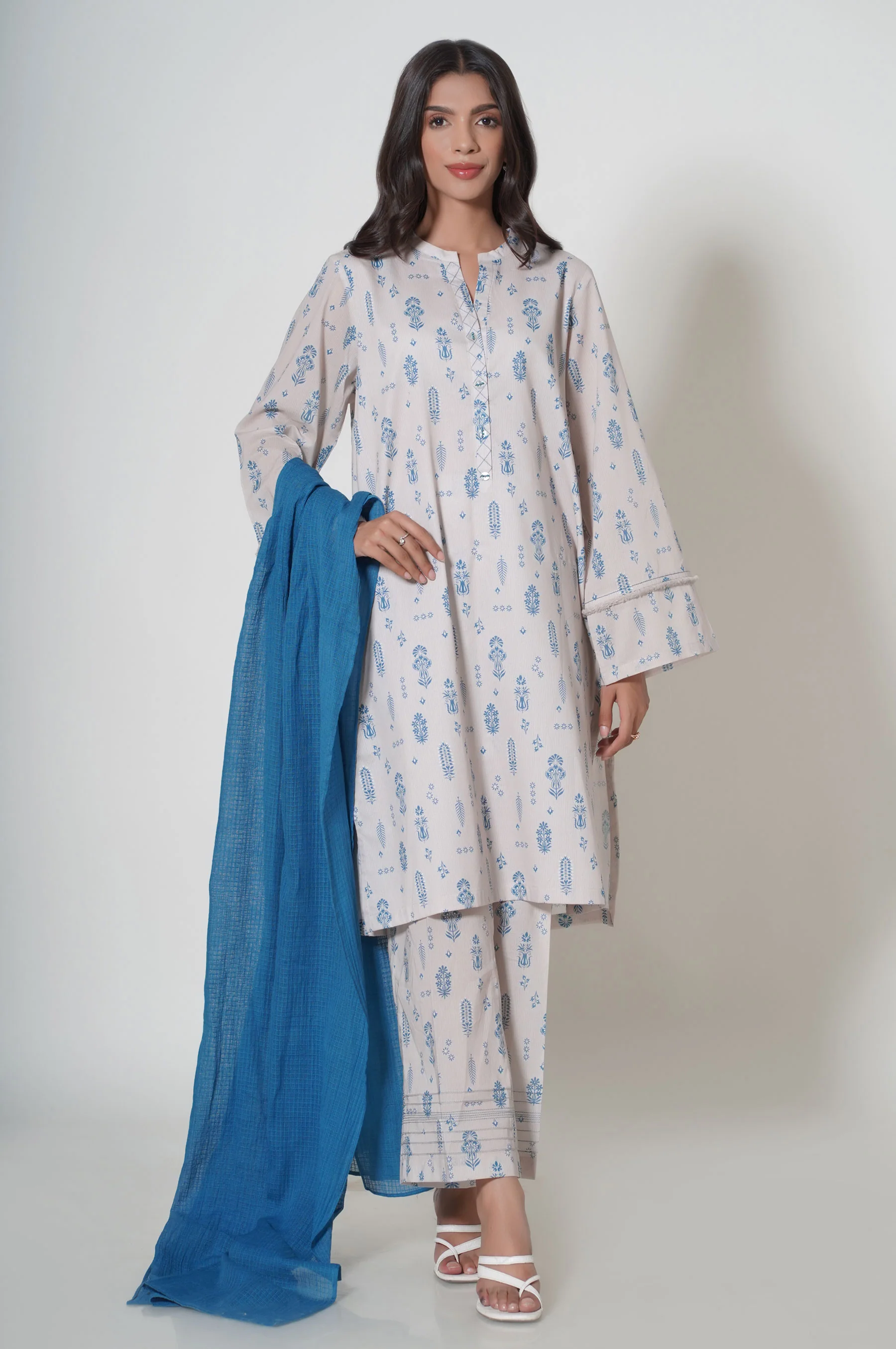 Stitched 3 Piece Printed Cambric Suit - Image 2