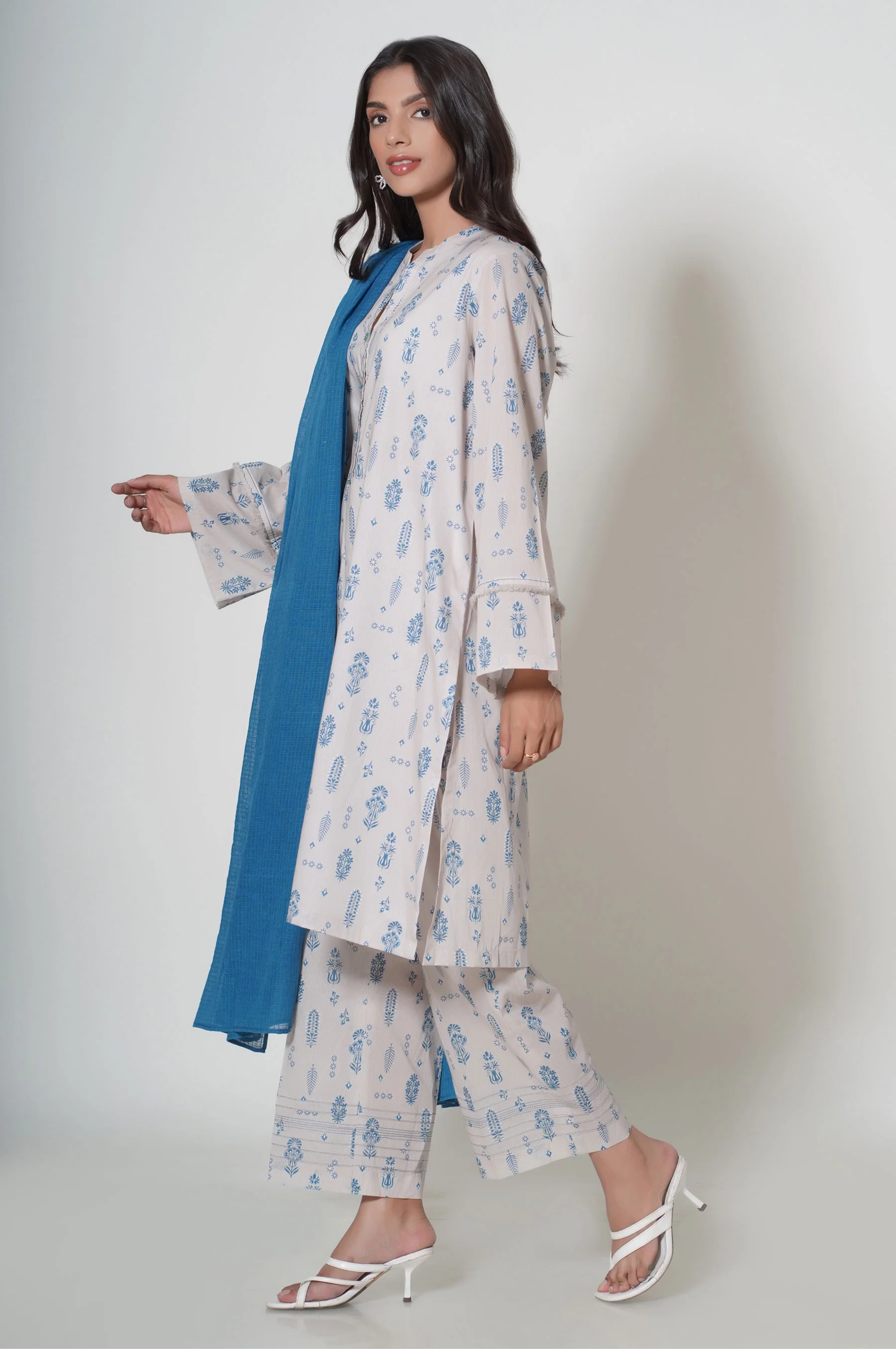 Stitched 3 Piece Printed Cambric Suit - Image 4