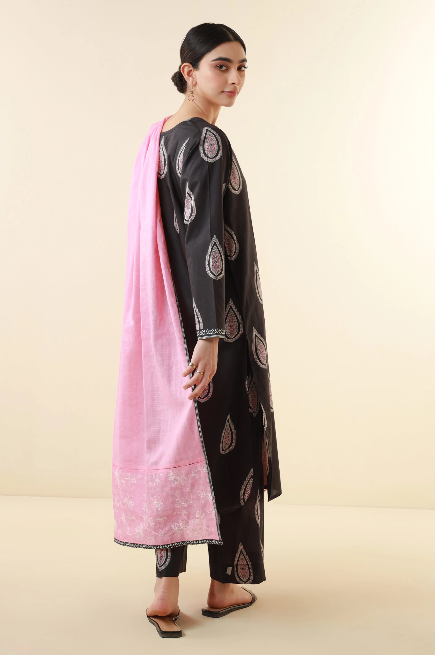 Stitched 3 Piece Printed Cambric Suit - Image 5