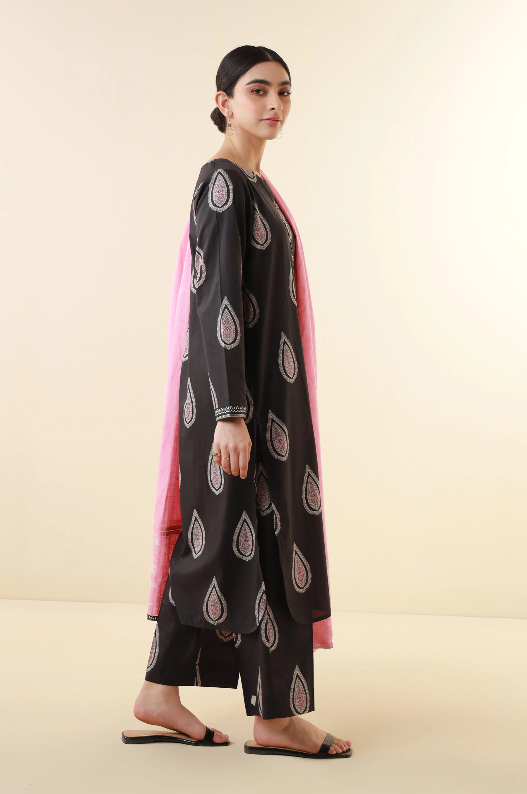 Stitched 3 Piece Printed Cambric Suit - Image 6