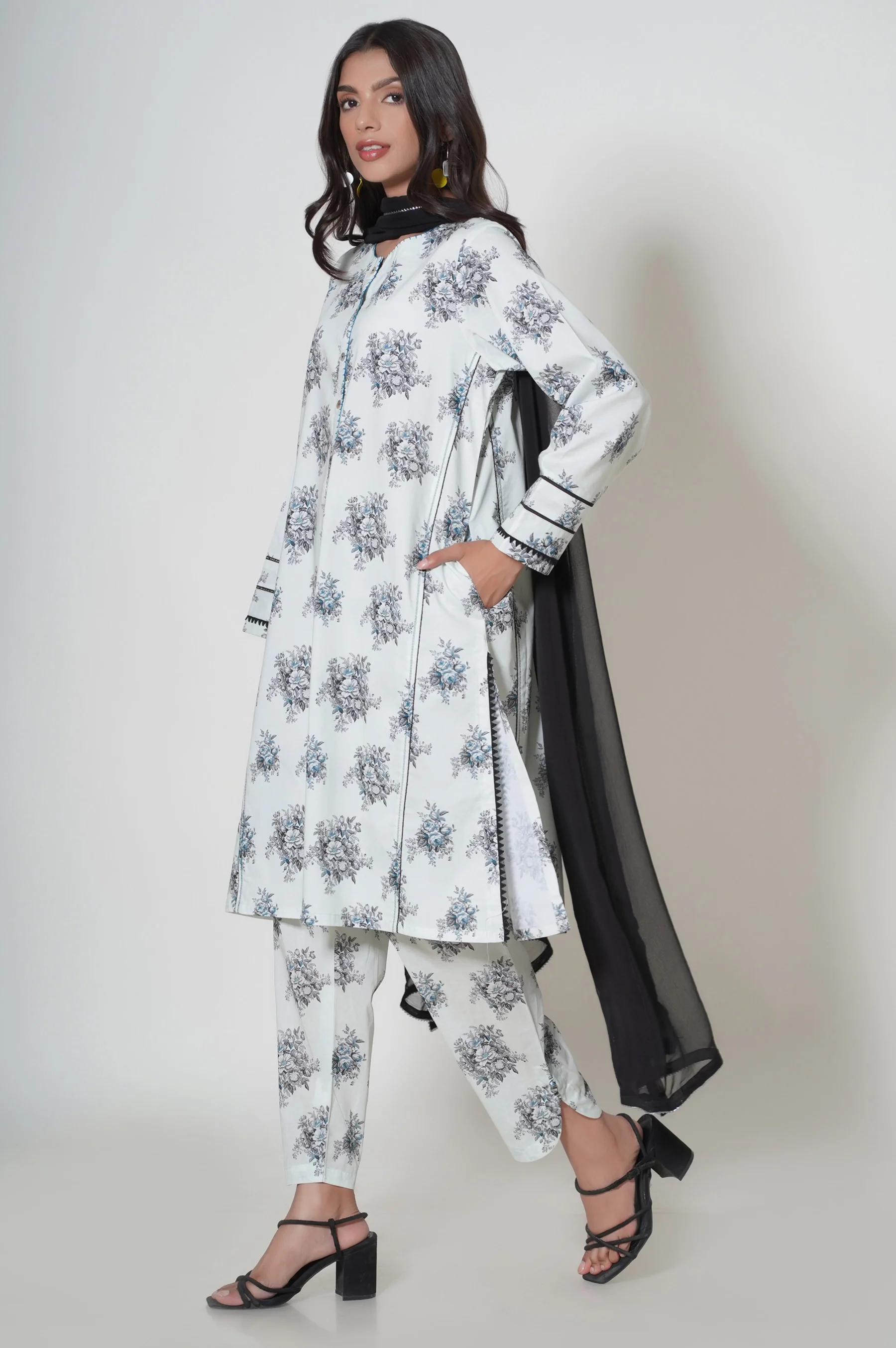 Stitched 3 Piece Printed Cambric Suit - Image 2