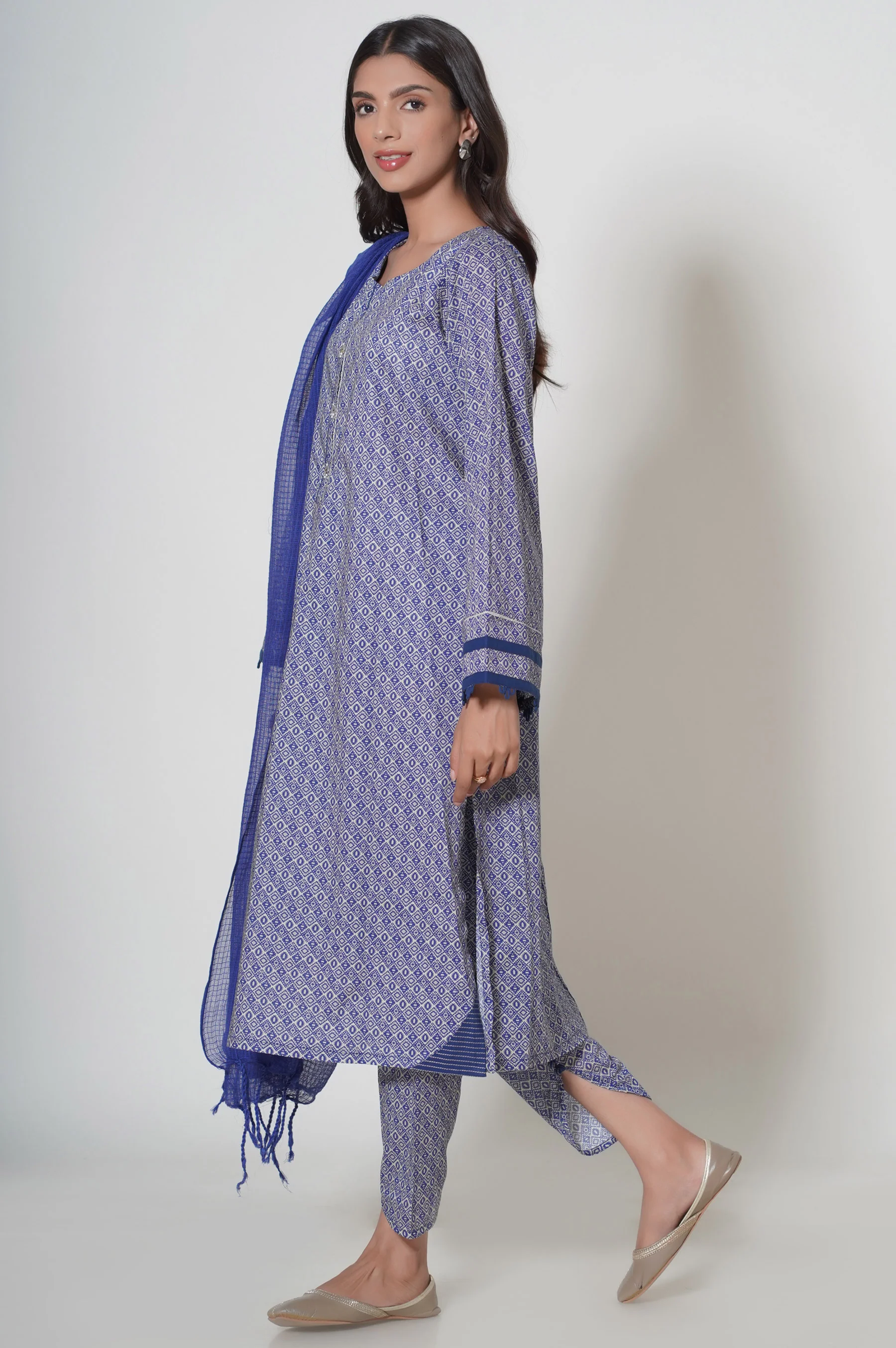 Stitched 3 Piece Printed Cambric Suit - Image 2