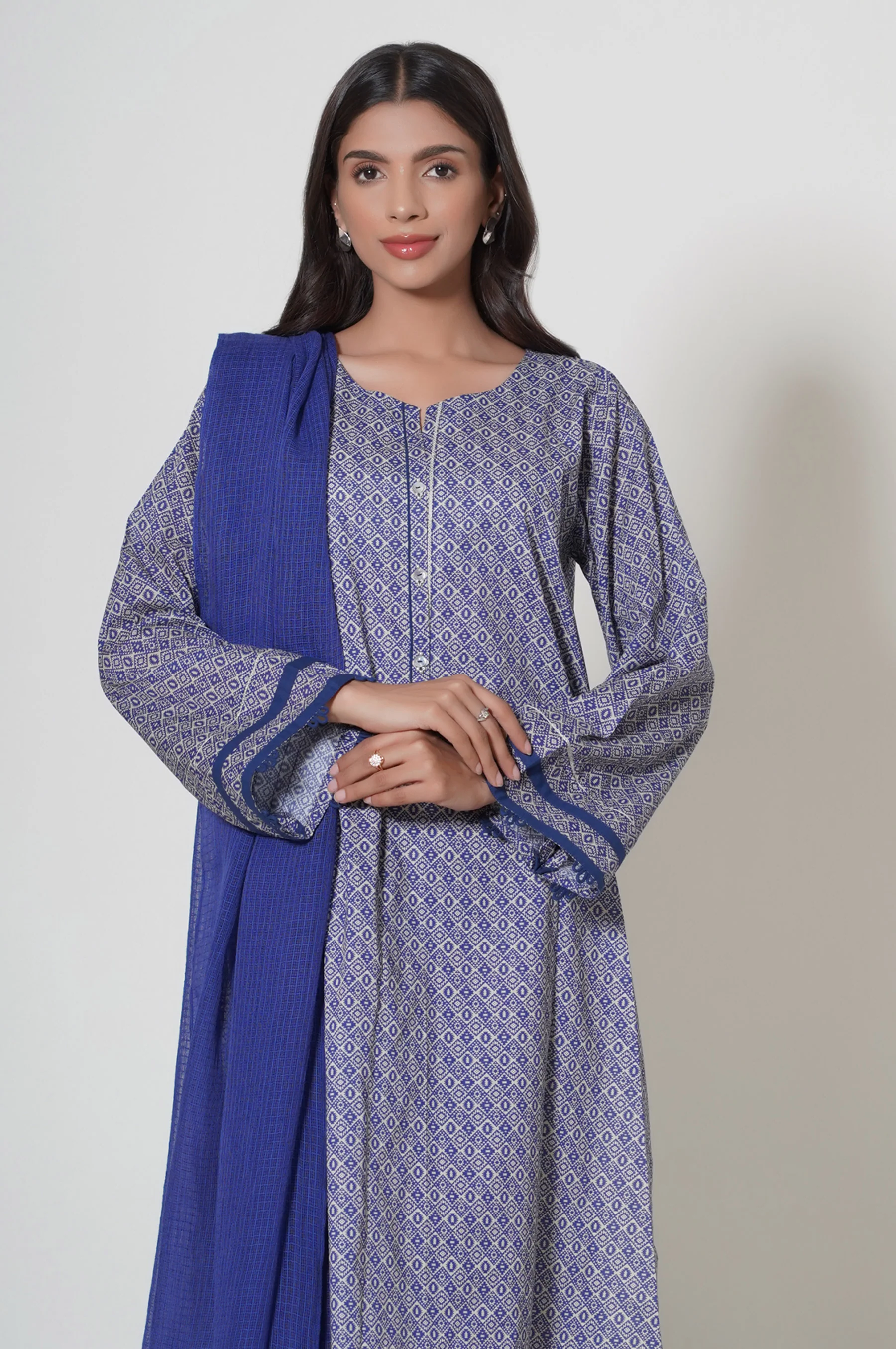 Stitched 3 Piece Printed Cambric Suit - Image 4