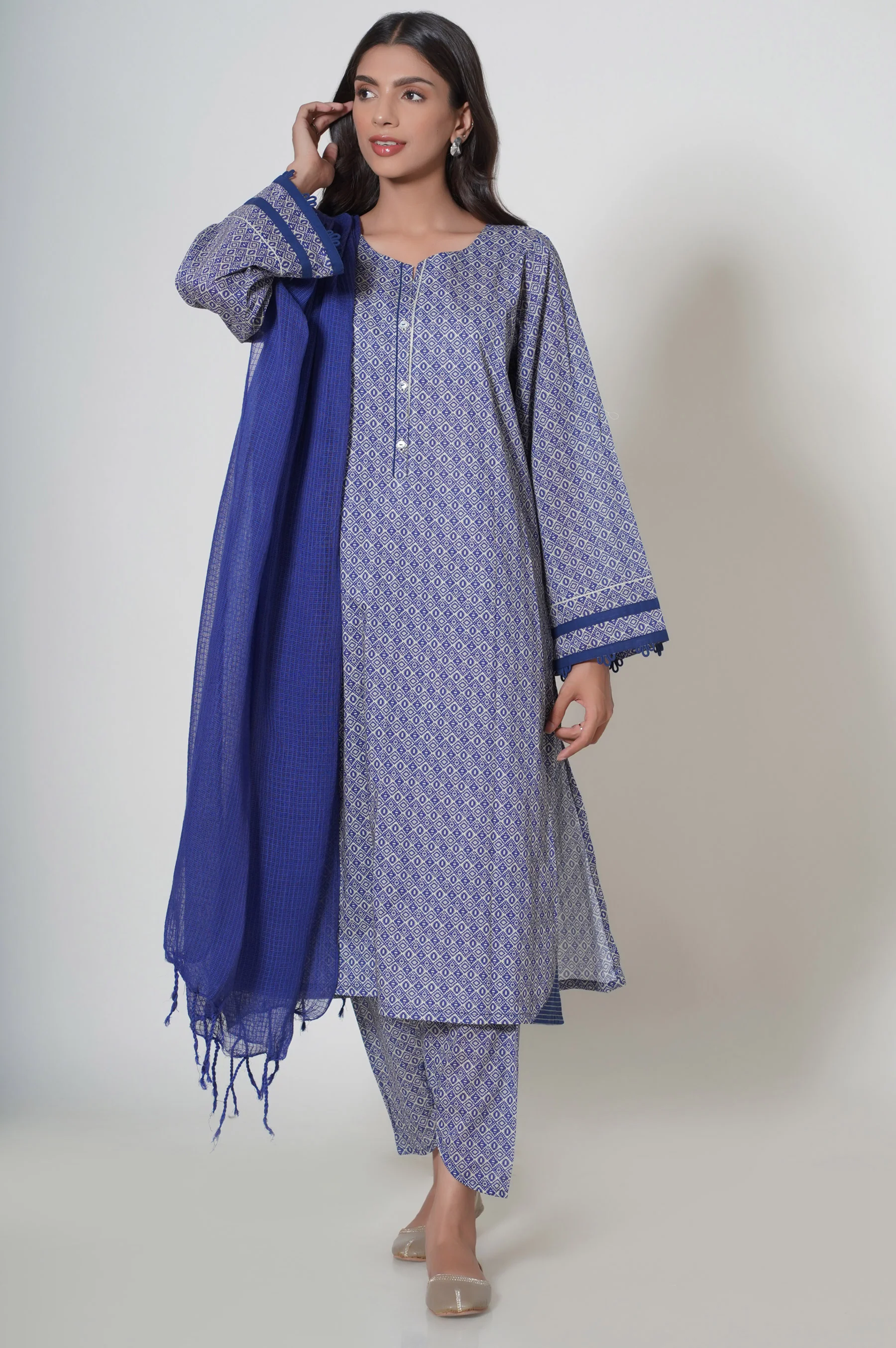 Stitched 3 Piece Printed Cambric Suit - Image 5