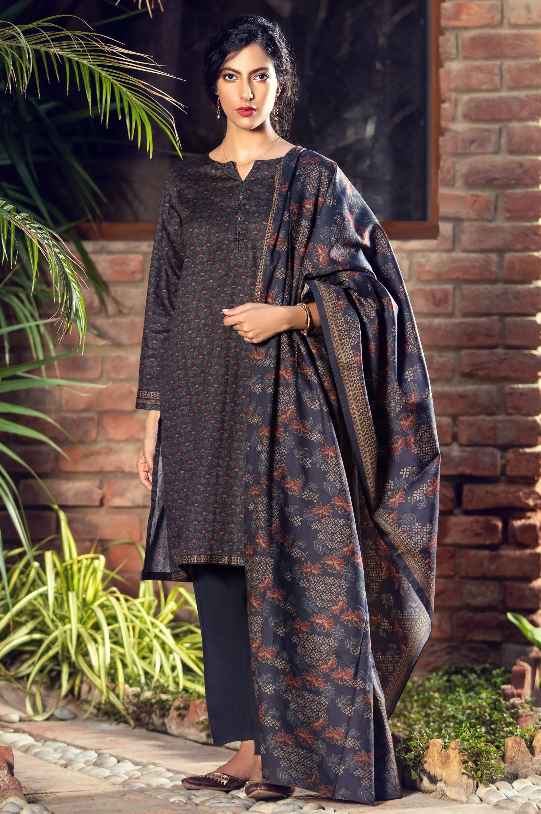 Stitched 3 Piece Printed Cottel Suit