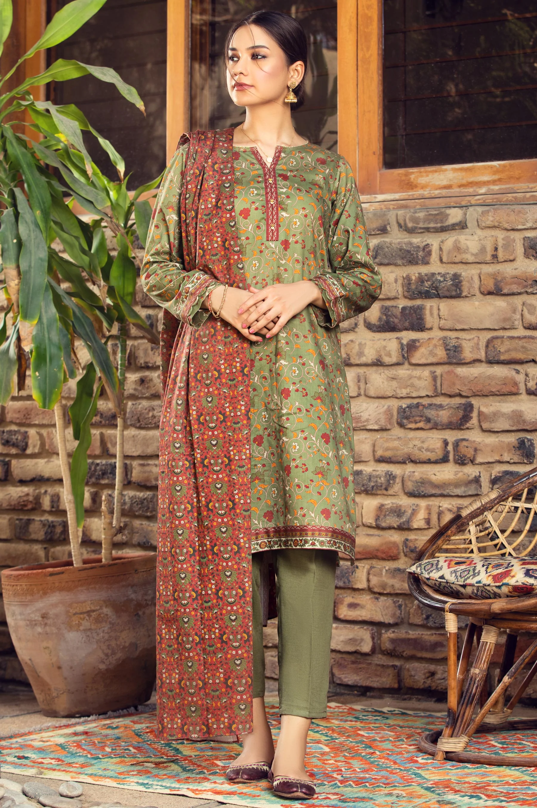 Stitched 3 Piece Printed Cottel Suit