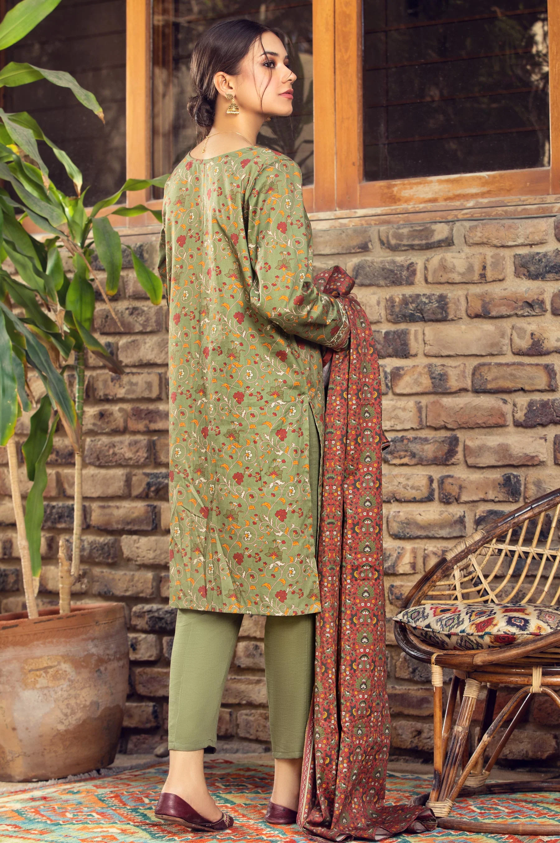 Stitched 3 Piece Printed Cottel Suit - Image 2