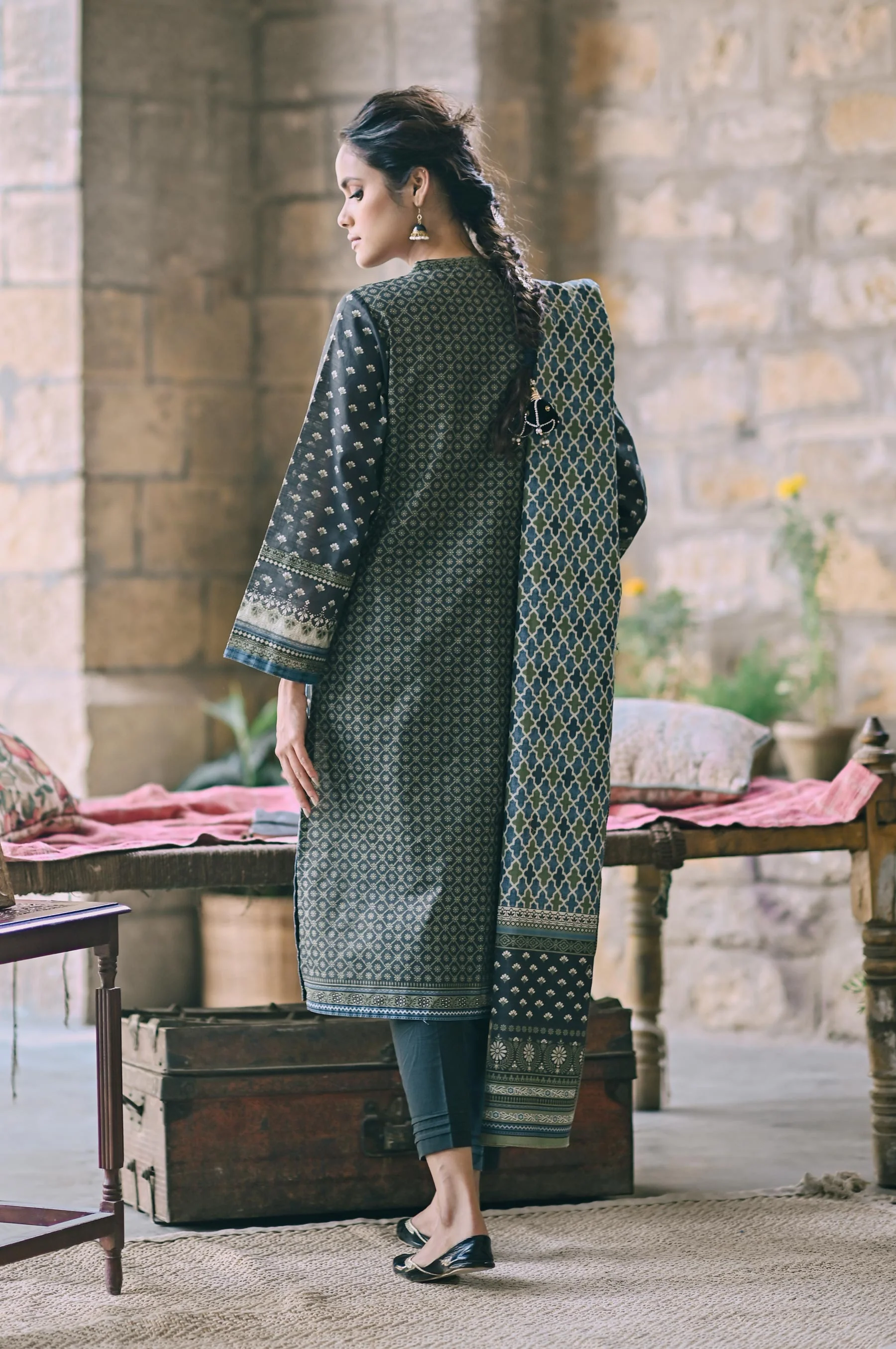 Stitched 3 Piece Printed Cottel Suit - Image 2