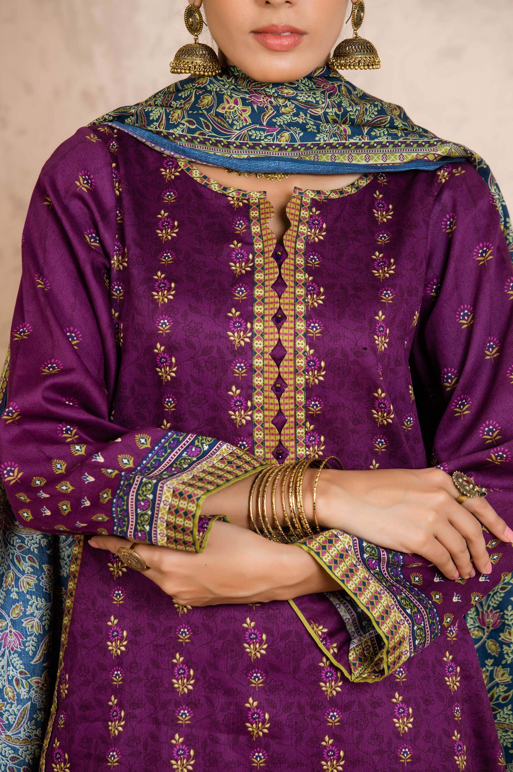 Stitched 3 Piece Printed Cottel Suit - Image 4