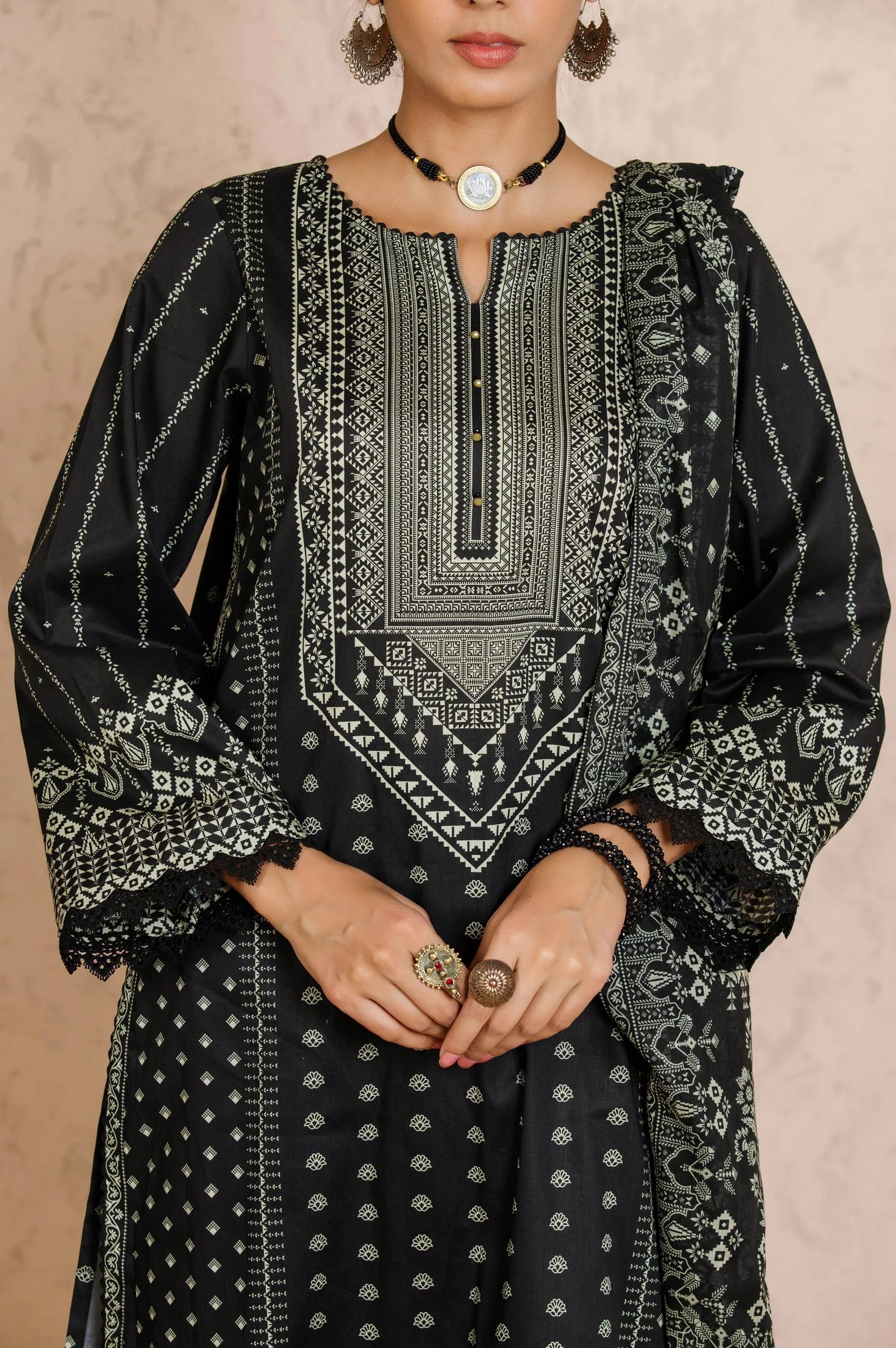 Stitched 3 Piece Printed Cottel Suit - Image 4