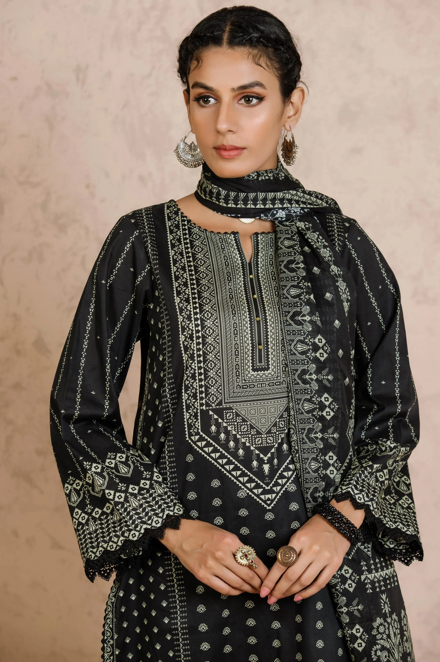 Stitched 3 Piece Printed Cottel Suit - Image 5