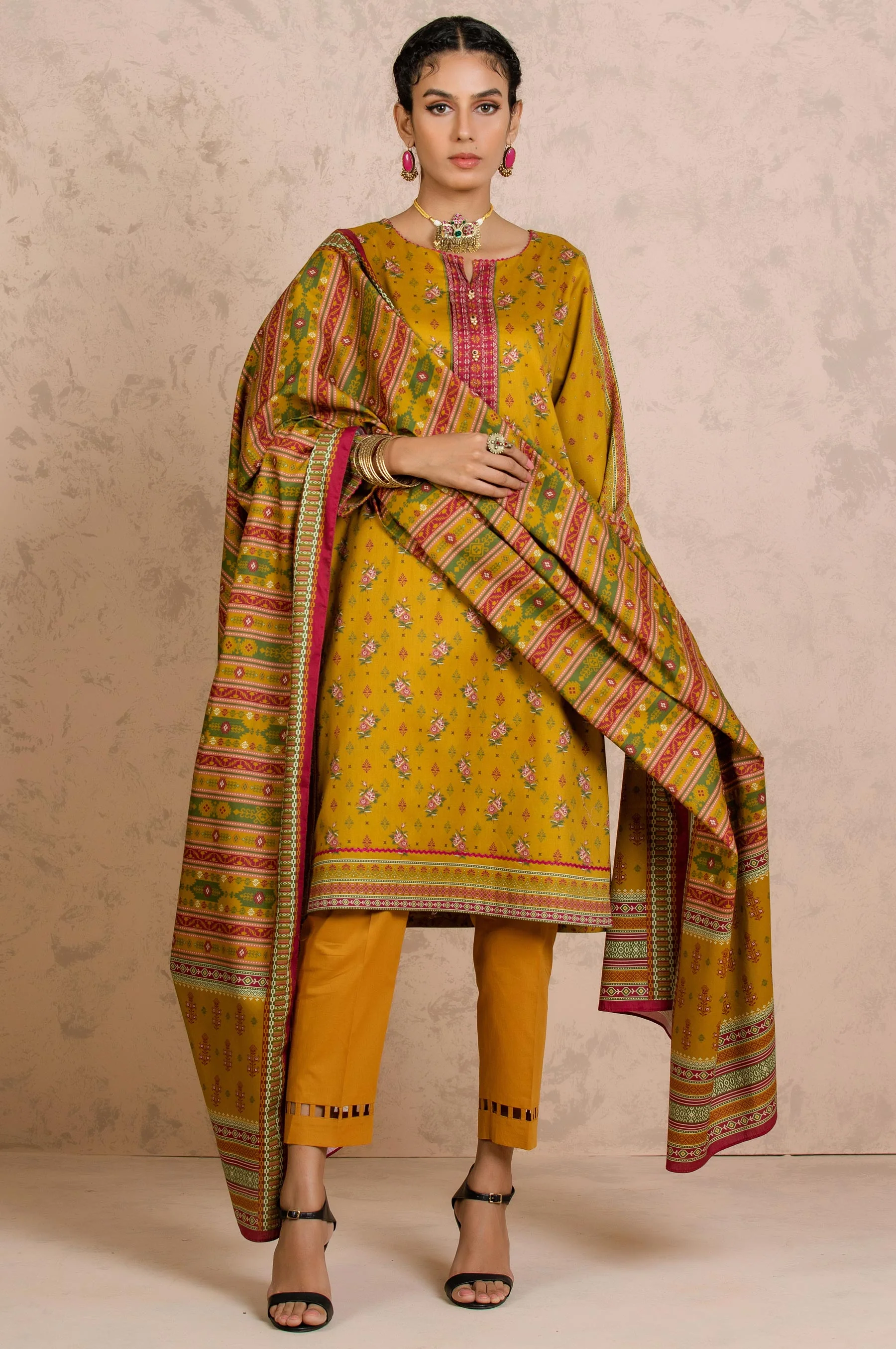 Stitched 3 Piece Printed Cottel Suit
