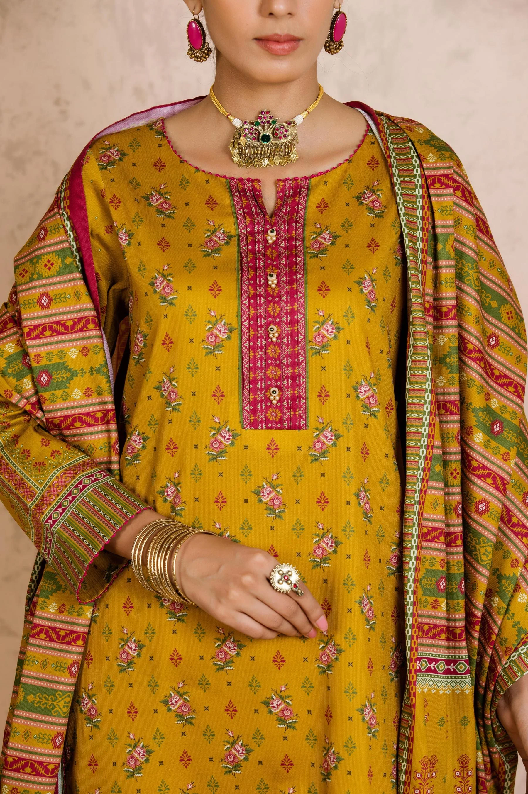 Stitched 3 Piece Printed Cottel Suit - Image 5