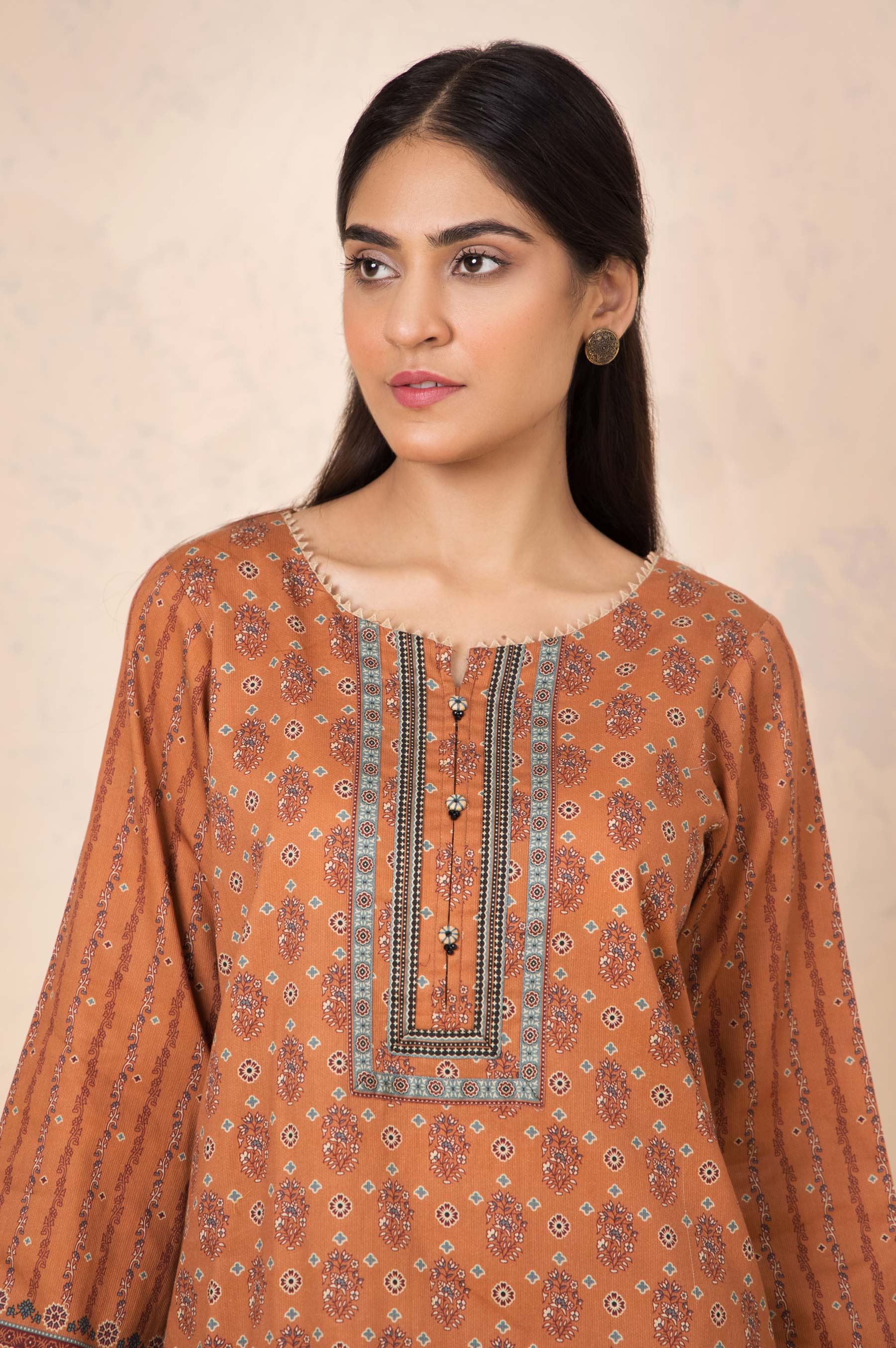 Stitched 3 Piece Printed Cottel Suit - Image 5