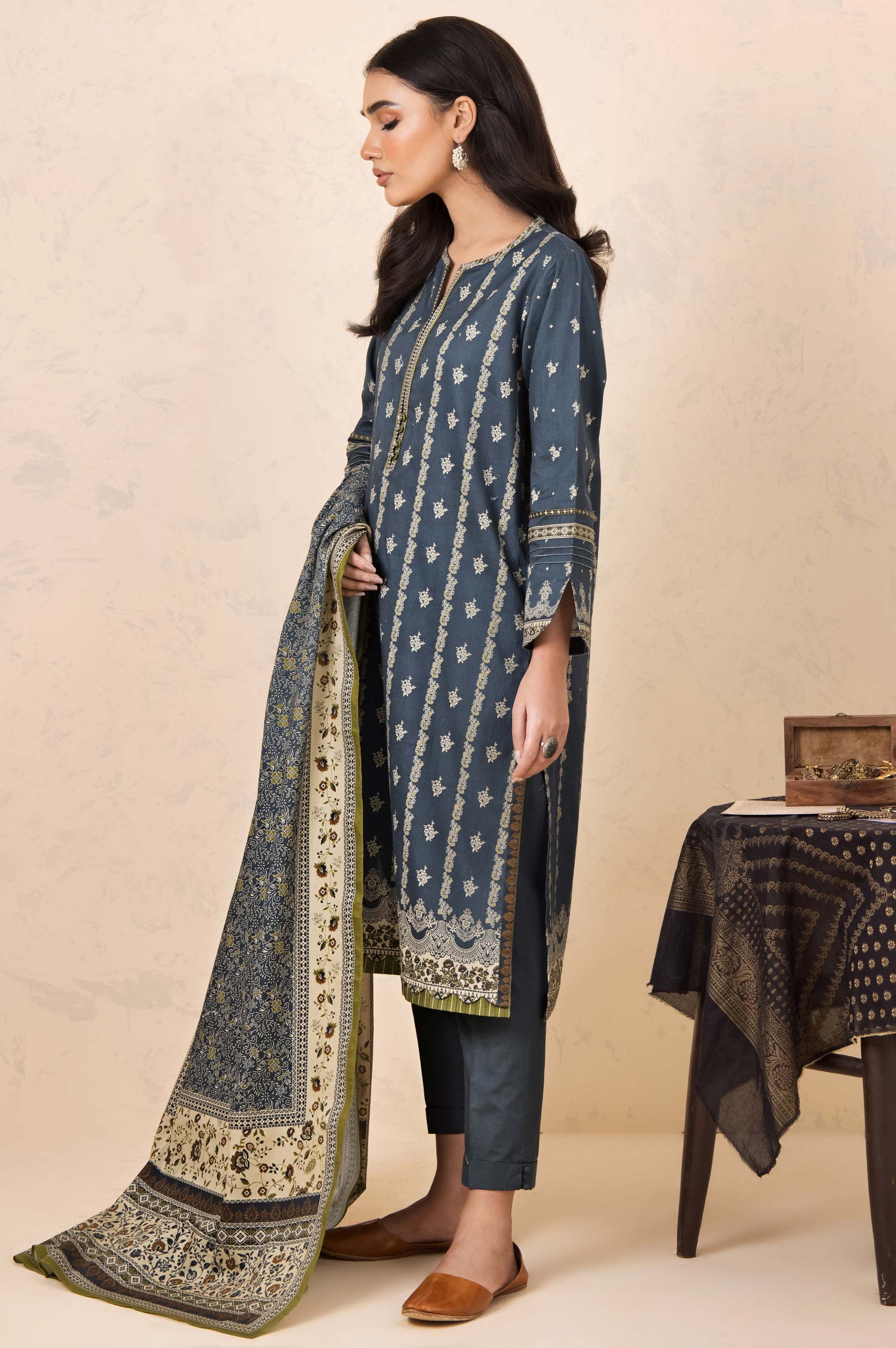 Stitched 3 Piece Printed Cottel Suit - Image 2