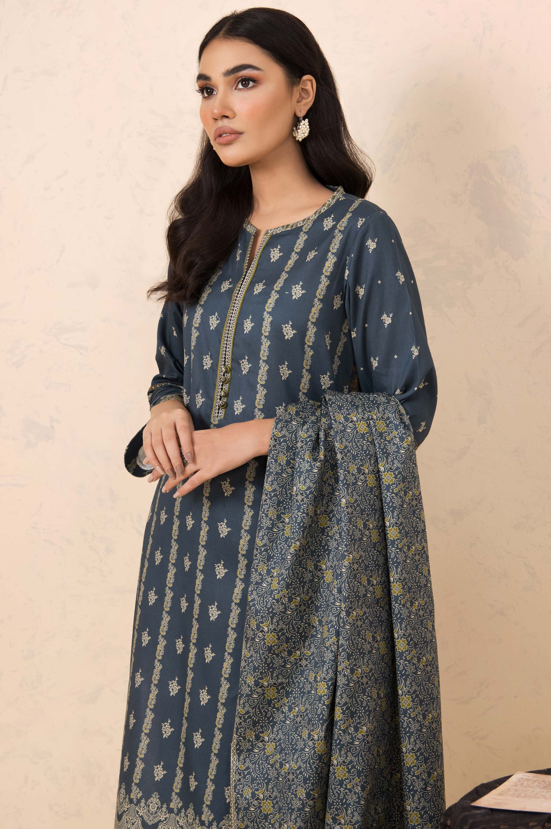 Stitched 3 Piece Printed Cottel Suit - Image 4