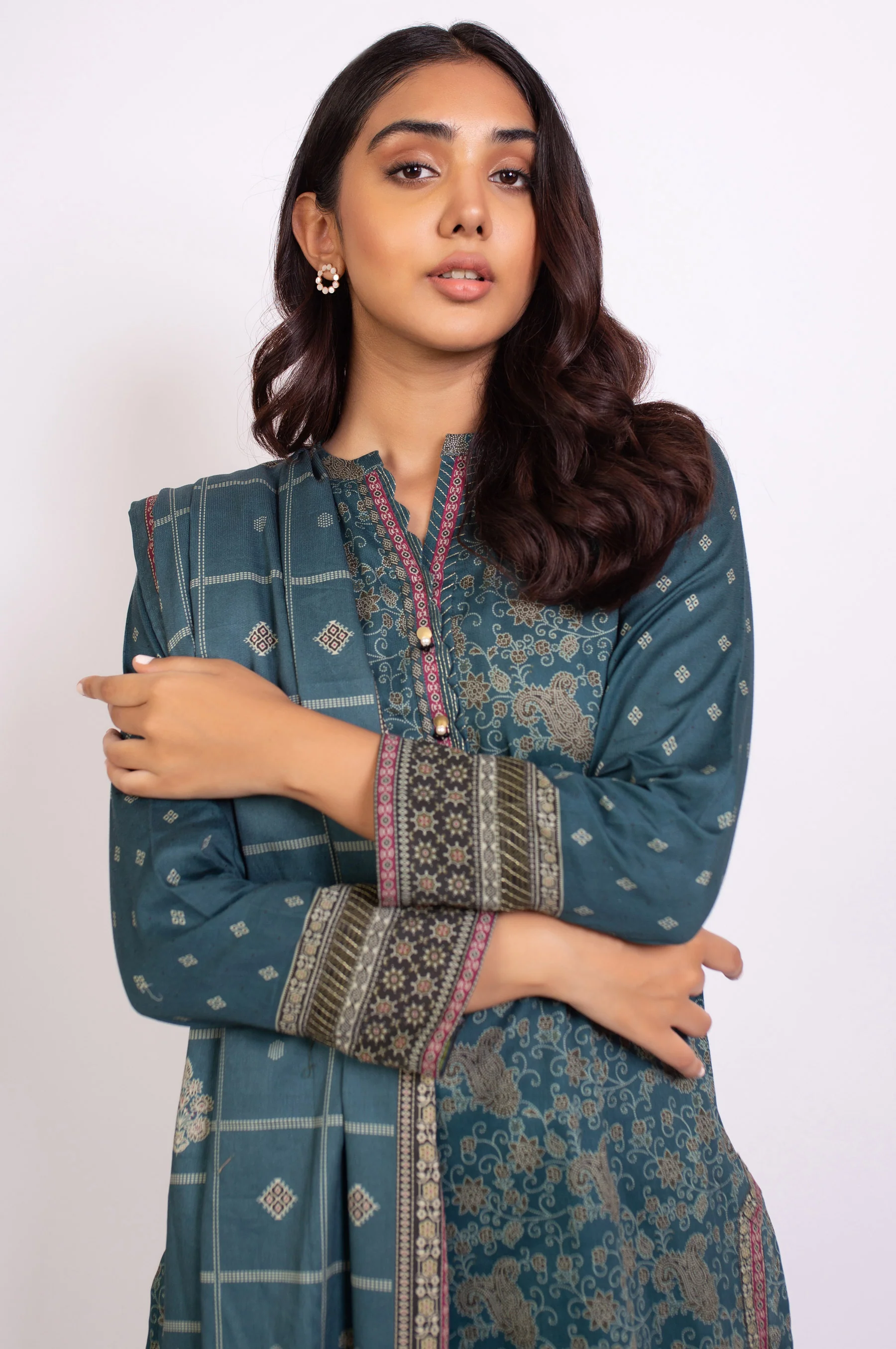 Stitched 3 Piece Printed Cottel Suit - Image 3