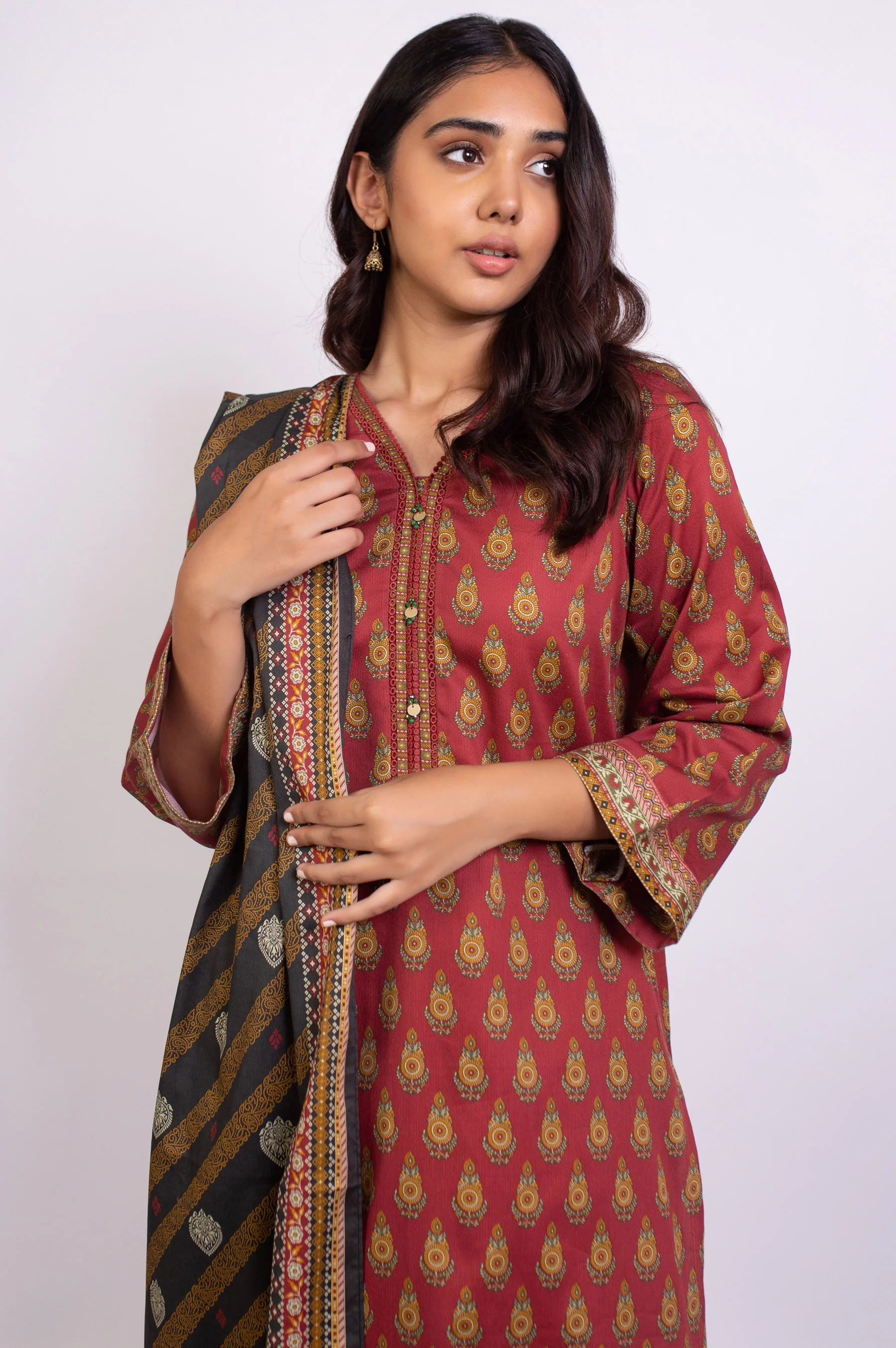 Stitched 3 Piece Printed Cottel Suit