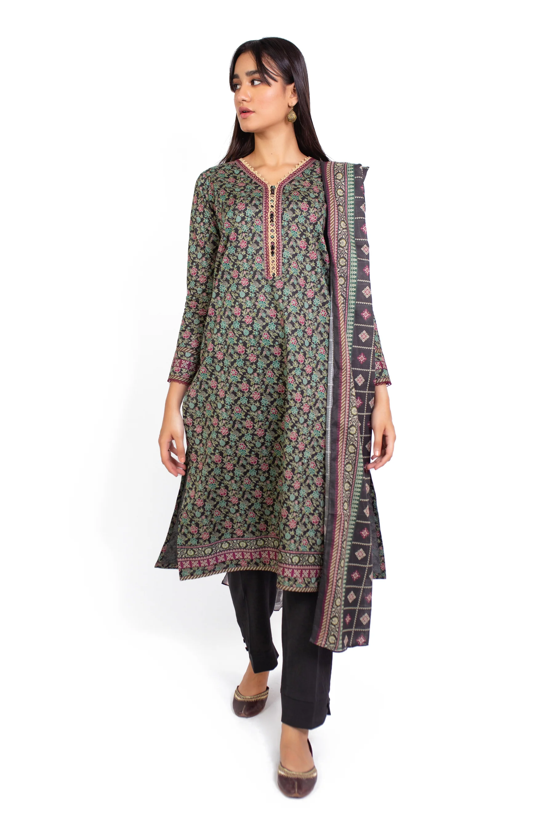 Stitched 3 Piece Printed Cottel Suit - Image 4