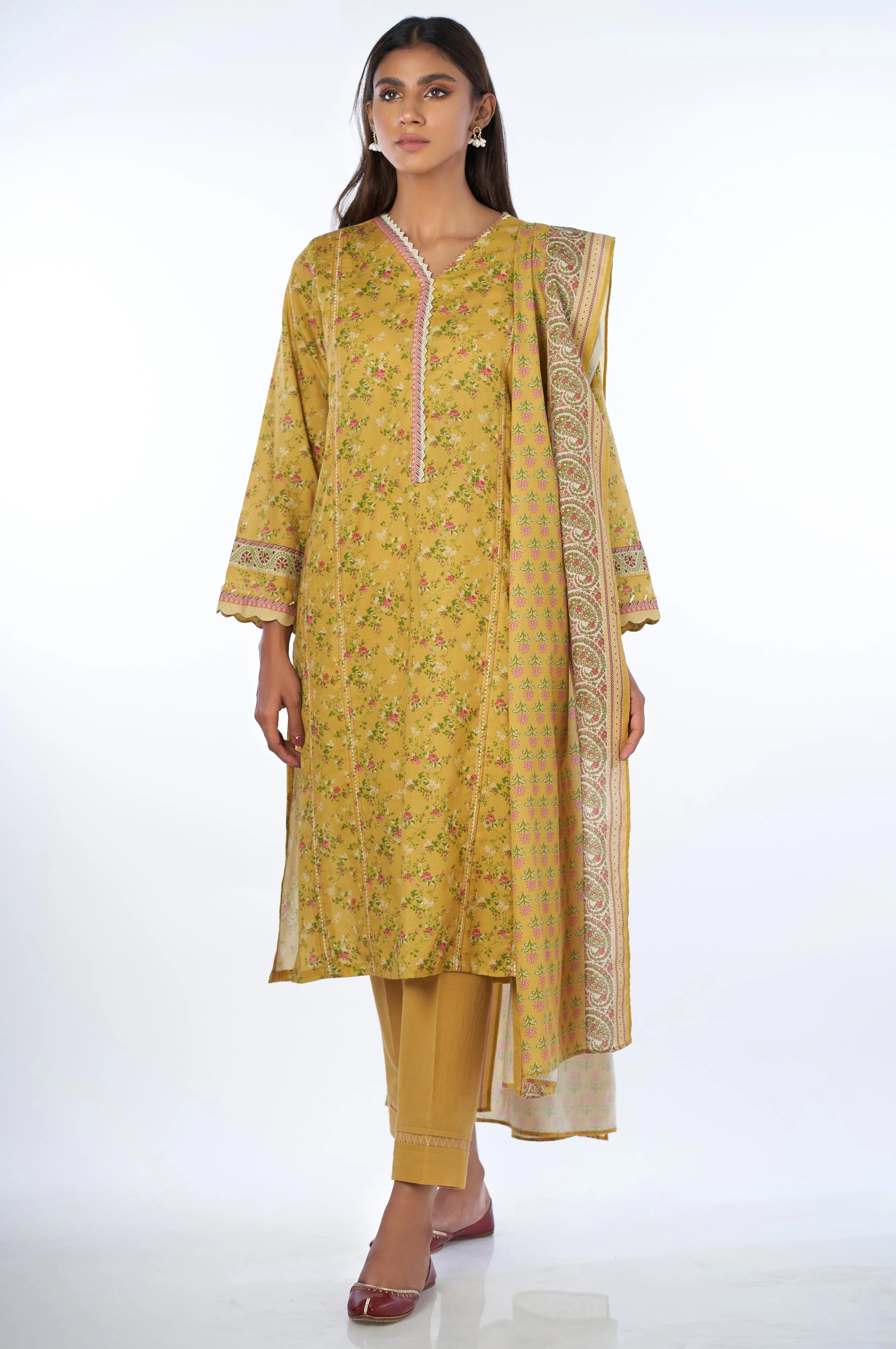 Stitched 3 Piece Printed Cottel Suit - Image 4