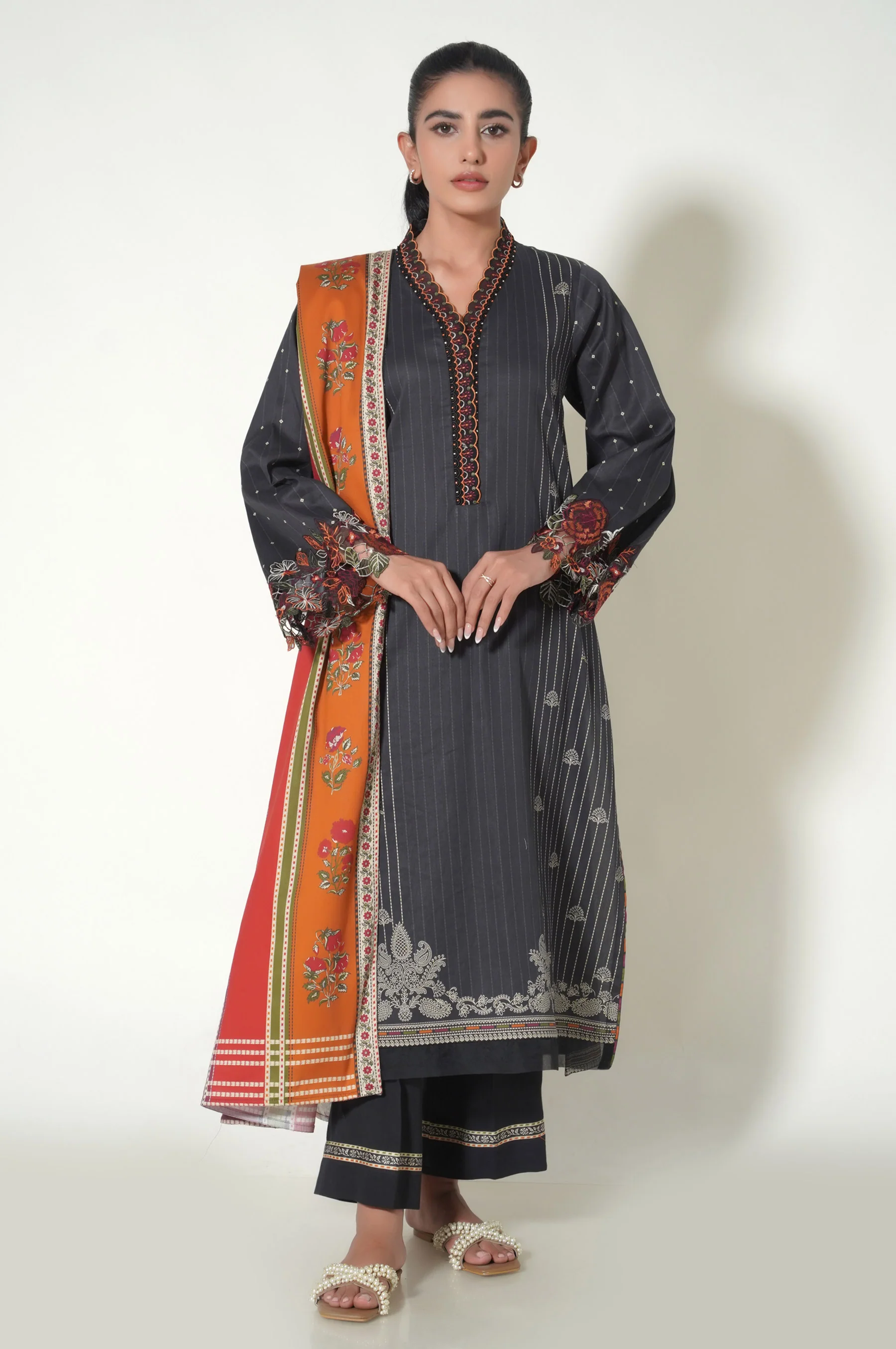 Stitched 3 Piece Printed Cottel Suit