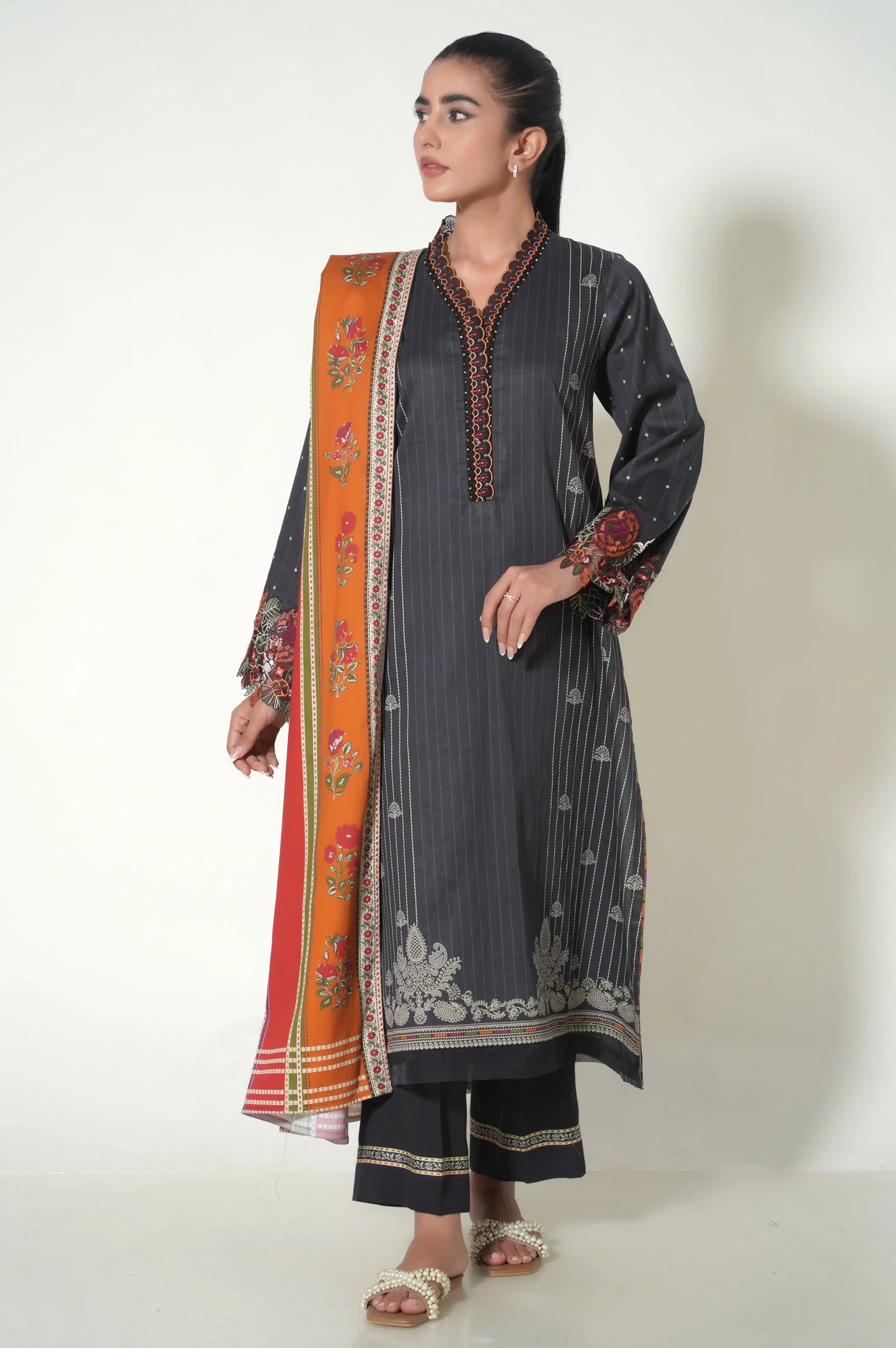 Stitched 3 Piece Printed Cottel Suit - Image 2