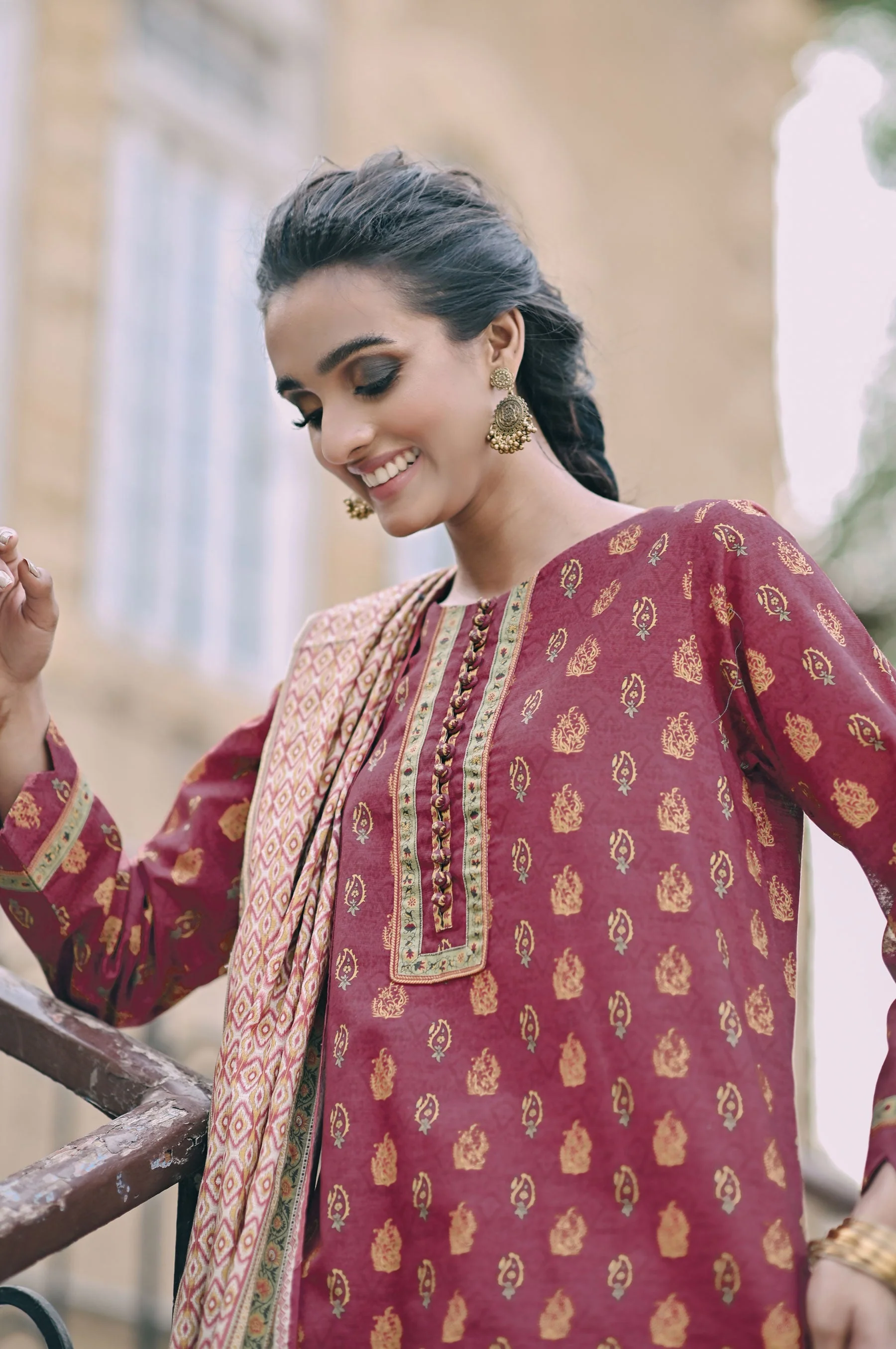 Stitched 3 Piece Printed Cottel with Khaddar Suit - Image 4