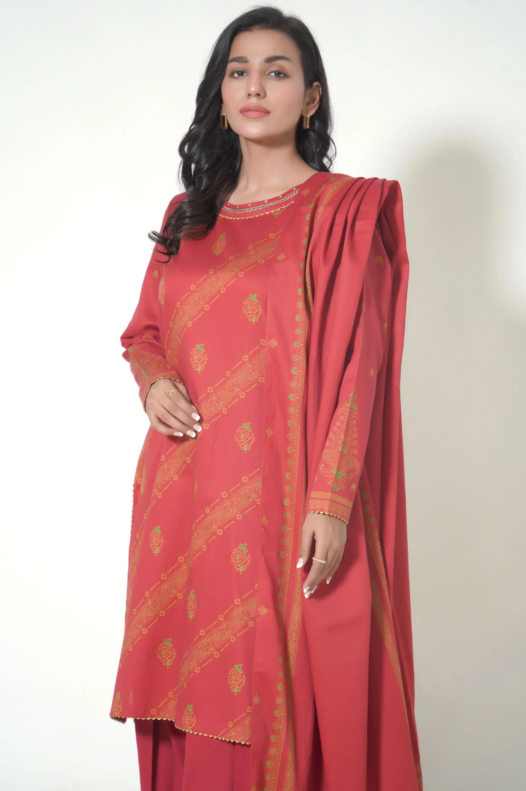 Stitched 3 Piece Printed Cottel Suit - Image 3
