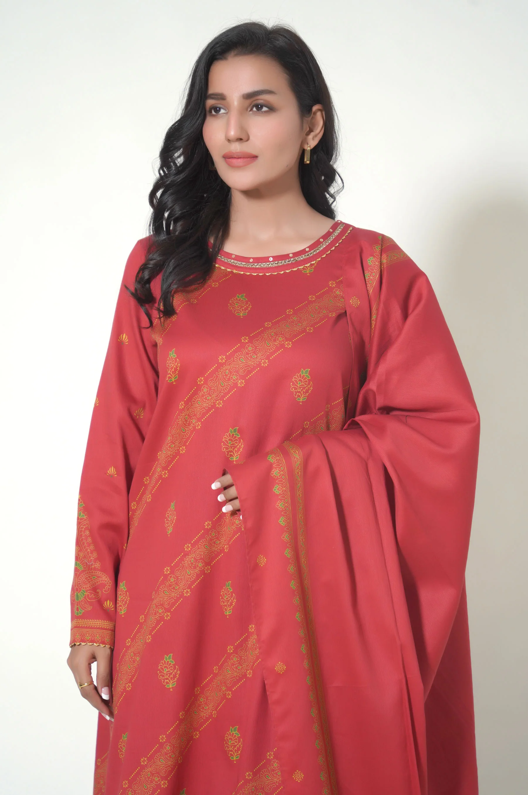 Stitched 3 Piece Printed Cottel Suit - Image 4