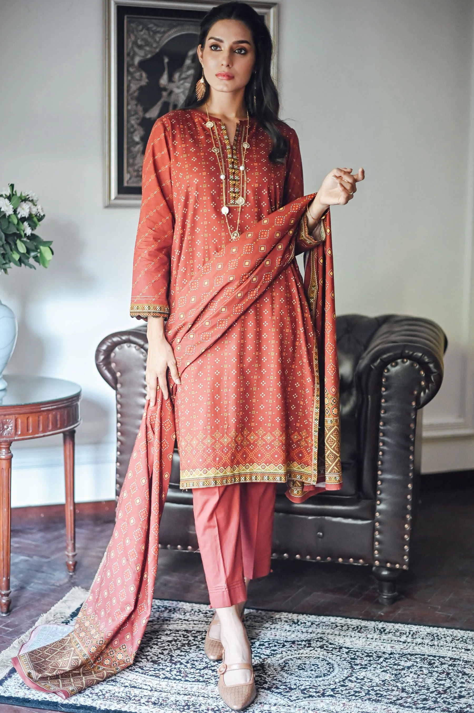 Stitched 3 Piece Printed Doria Linen Viscose Suit