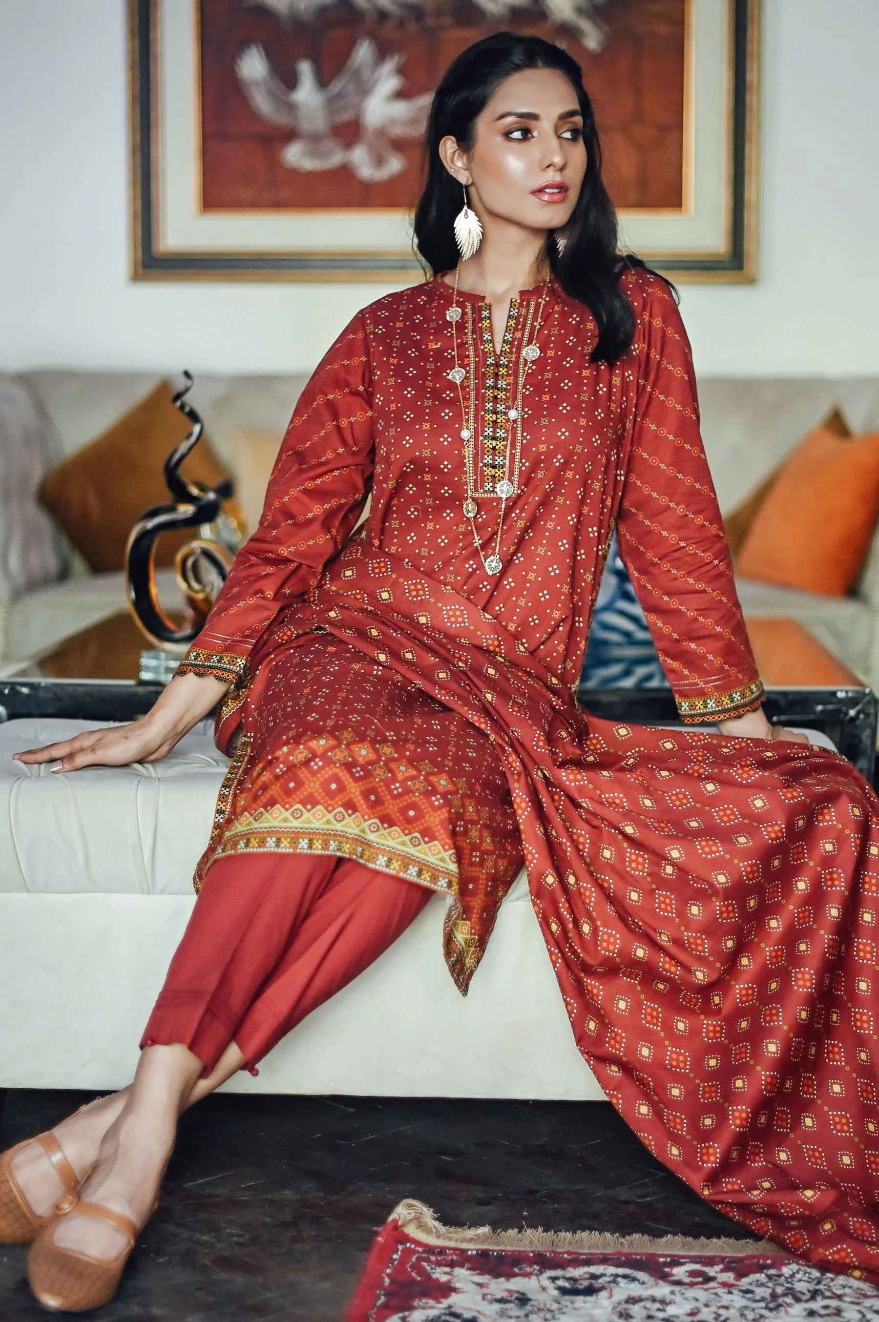 Stitched 3 Piece Printed Doria Linen Viscose Suit - Image 3