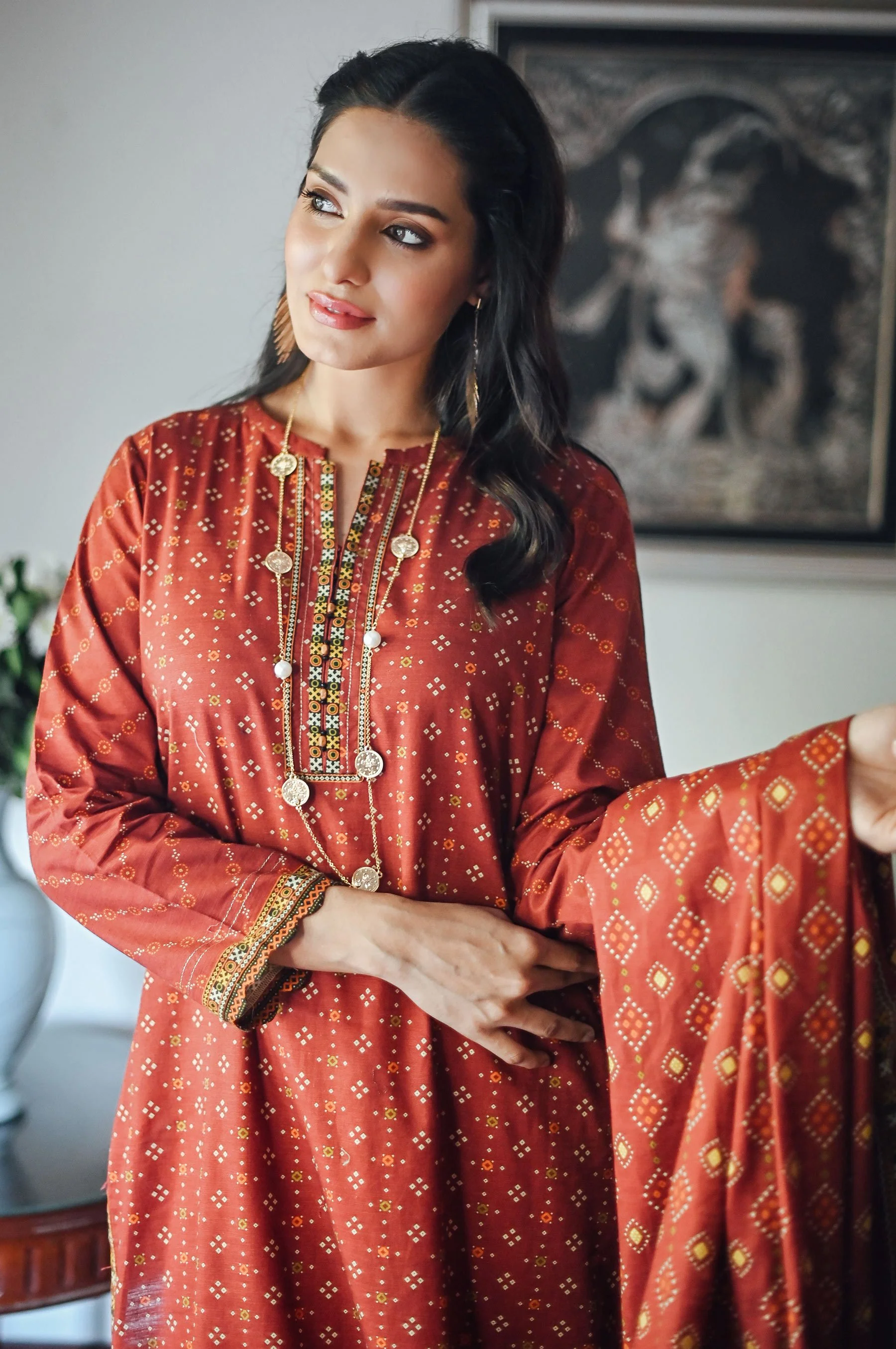 Stitched 3 Piece Printed Doria Linen Viscose Suit - Image 4