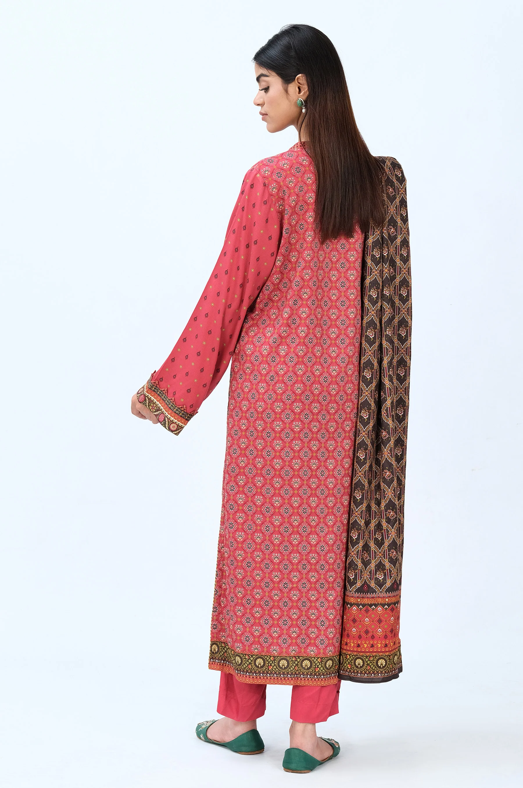 Stitched 3 Piece Printed Doria Linen Viscose Suit - Image 4