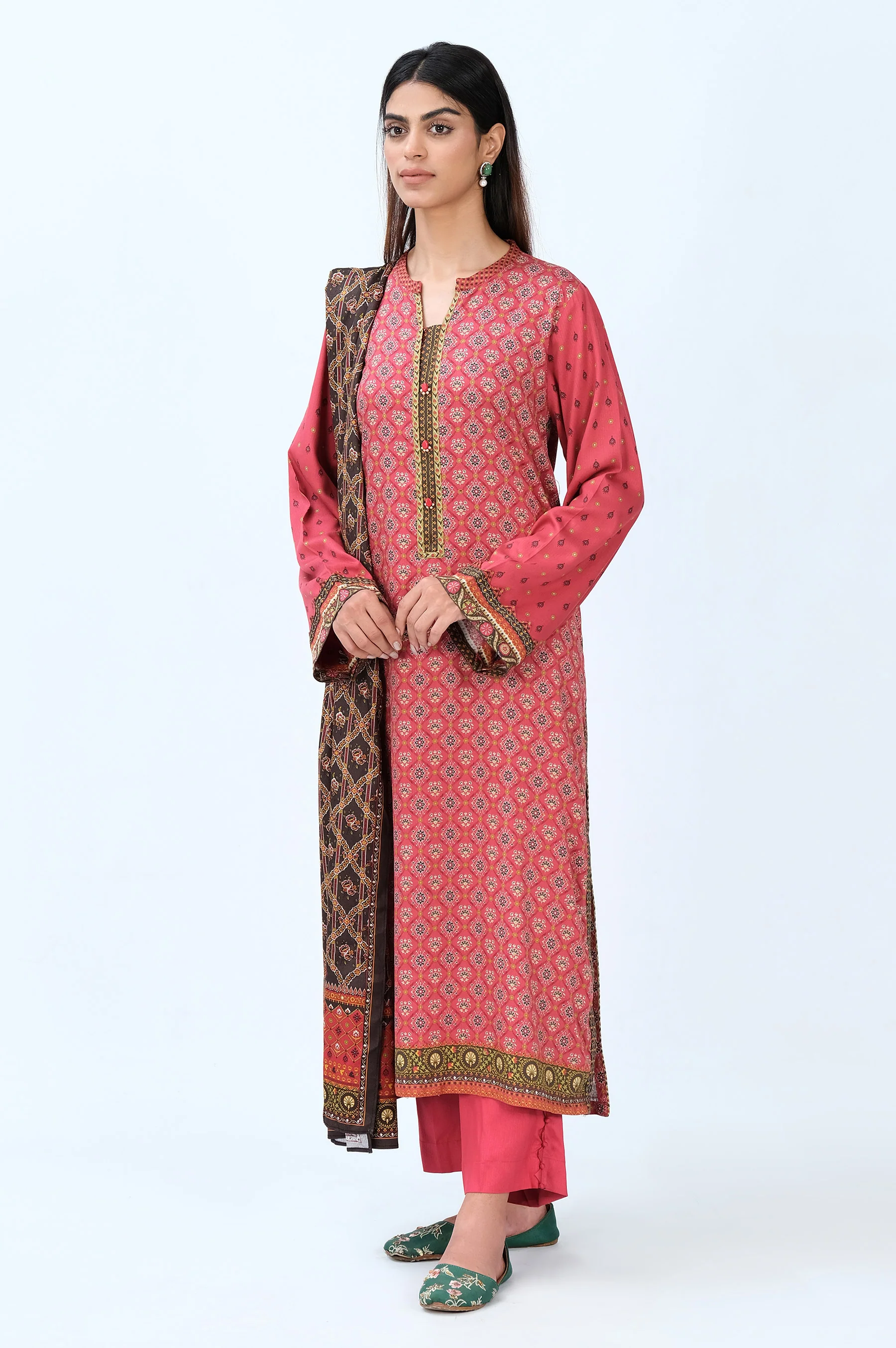 Stitched 3 Piece Printed Doria Linen Viscose Suit - Image 5