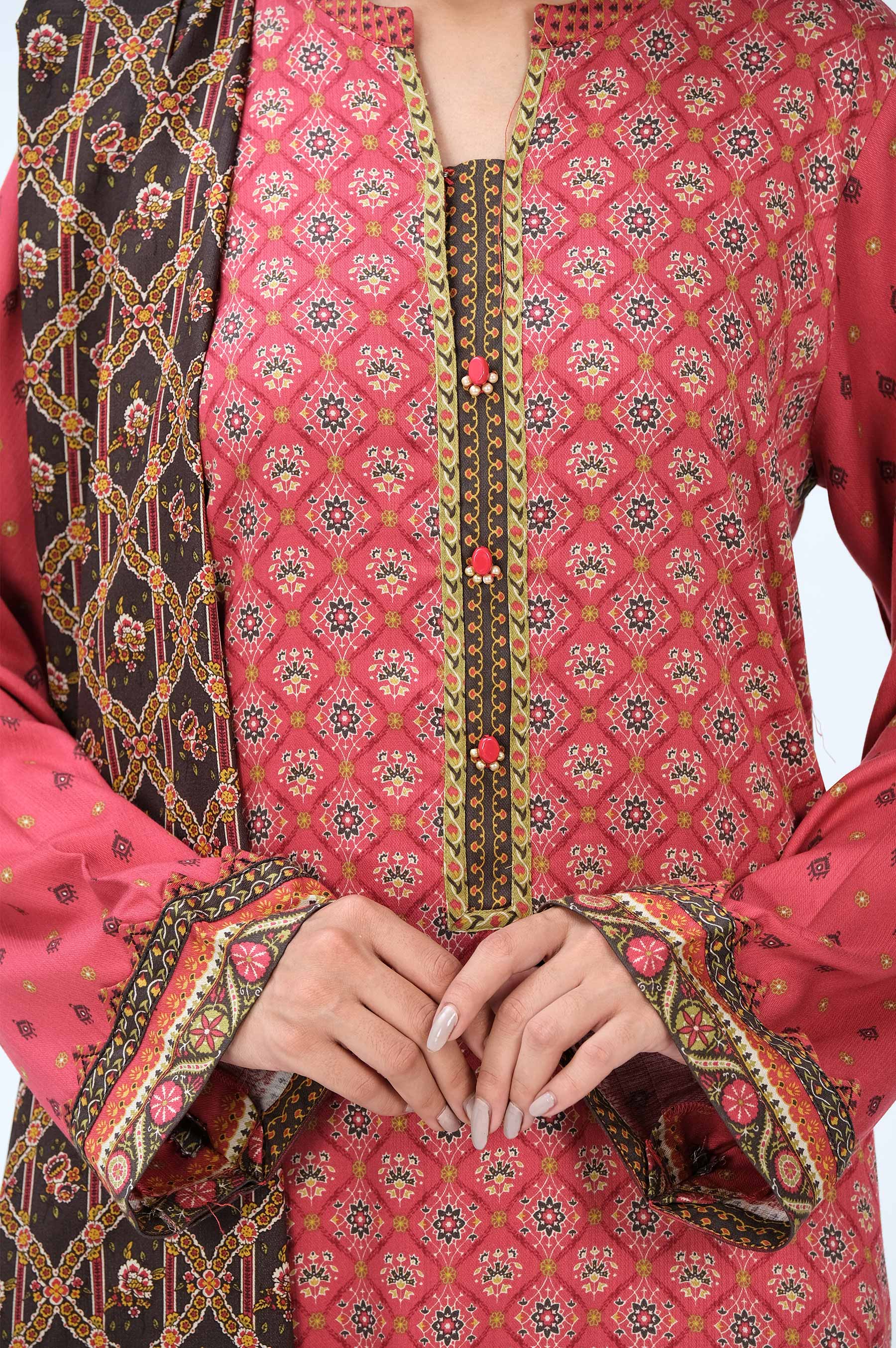 Stitched 3 Piece Printed Doria Linen Viscose Suit - Image 6